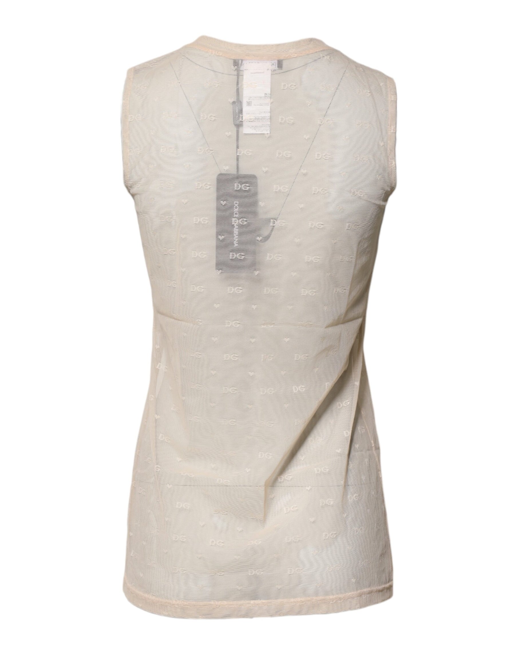Dolce & Gabbana Ivory Nylon Logo See Through Sleeveless Tank Top | Regal Royce