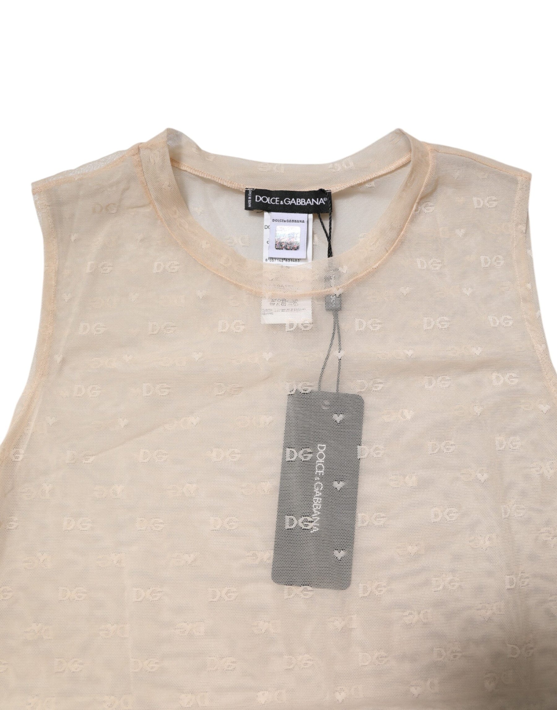 Dolce & Gabbana Ivory Nylon Logo See Through Sleeveless Tank Top | Regal Royce