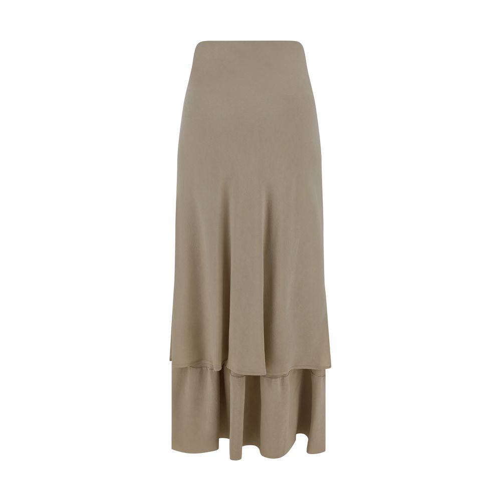 Quira Beige Silk Long Skirt | Regal Royce