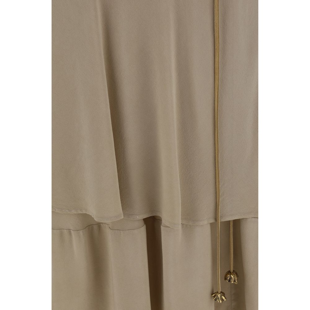 Quira Beige Silk Long Skirt | Regal Royce
