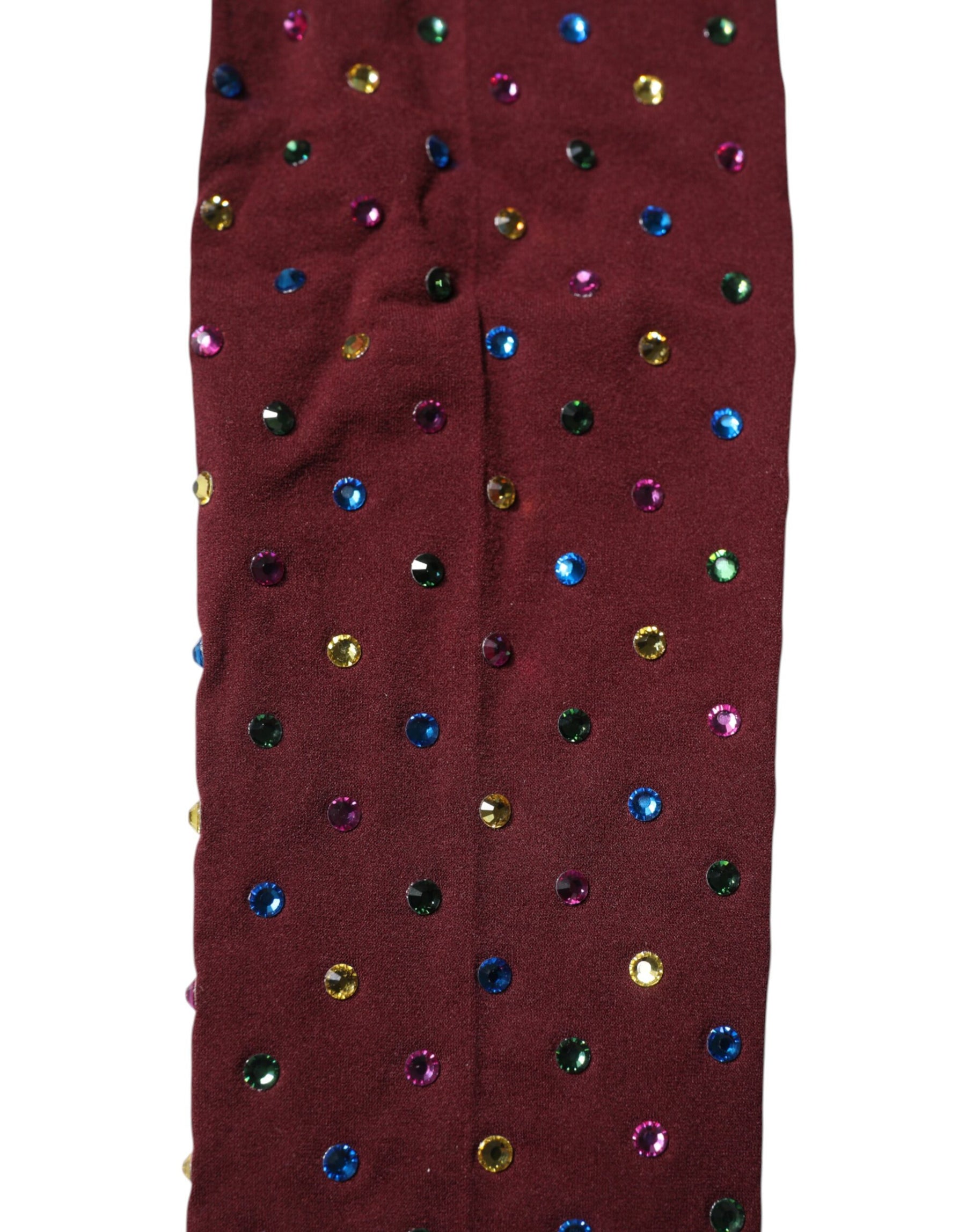 Dolce & Gabbana Maroon Nylon Crystal Embellished Pantyhose Tights | Regal Royce