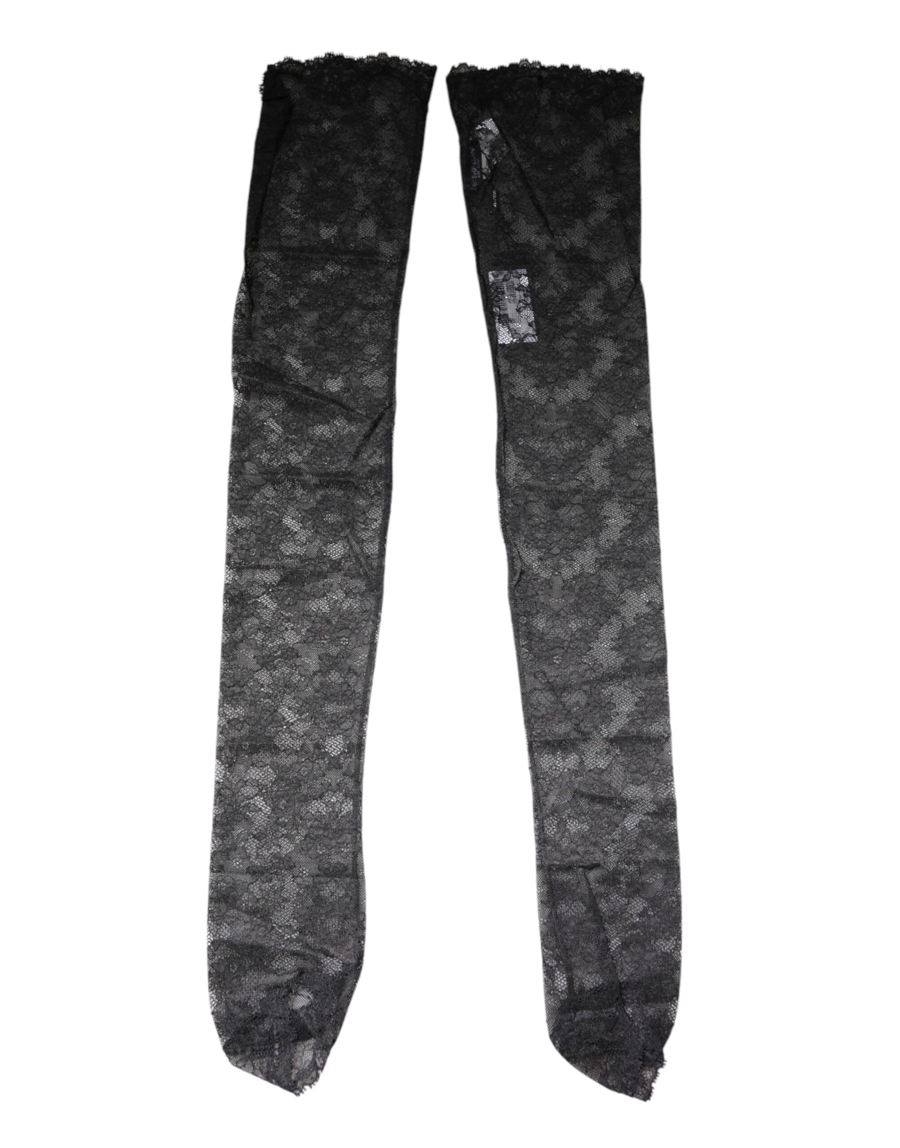 Dolce & Gabbana Black Floral Lace Cotton Stretch Stockings Socks | Regal Royce