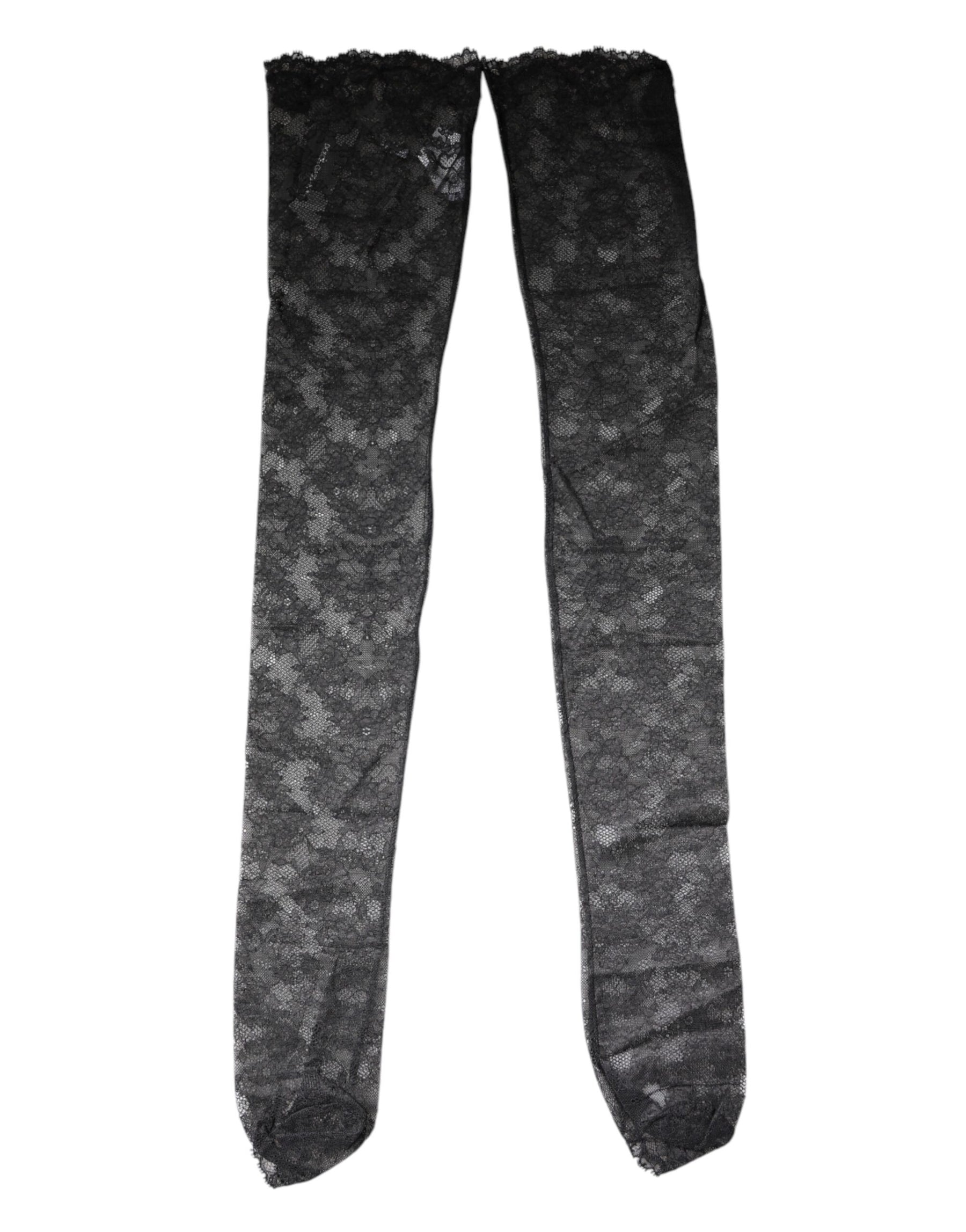 Dolce & Gabbana Black Floral Lace Cotton Stretch Stockings Socks | Regal Royce
