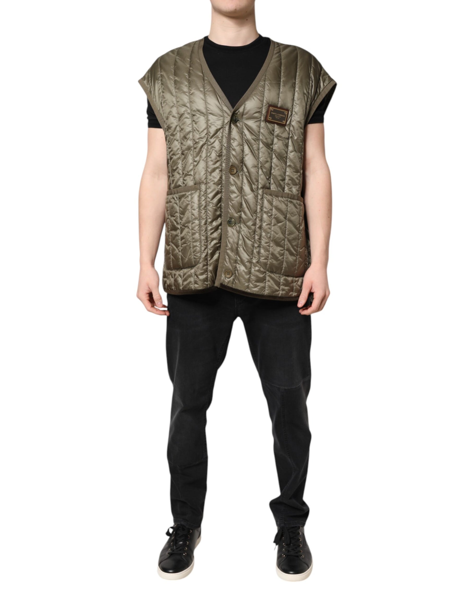 Dolce & Gabbana Brown Logo Plaque Quilted Vest Jacket | Regal Royce