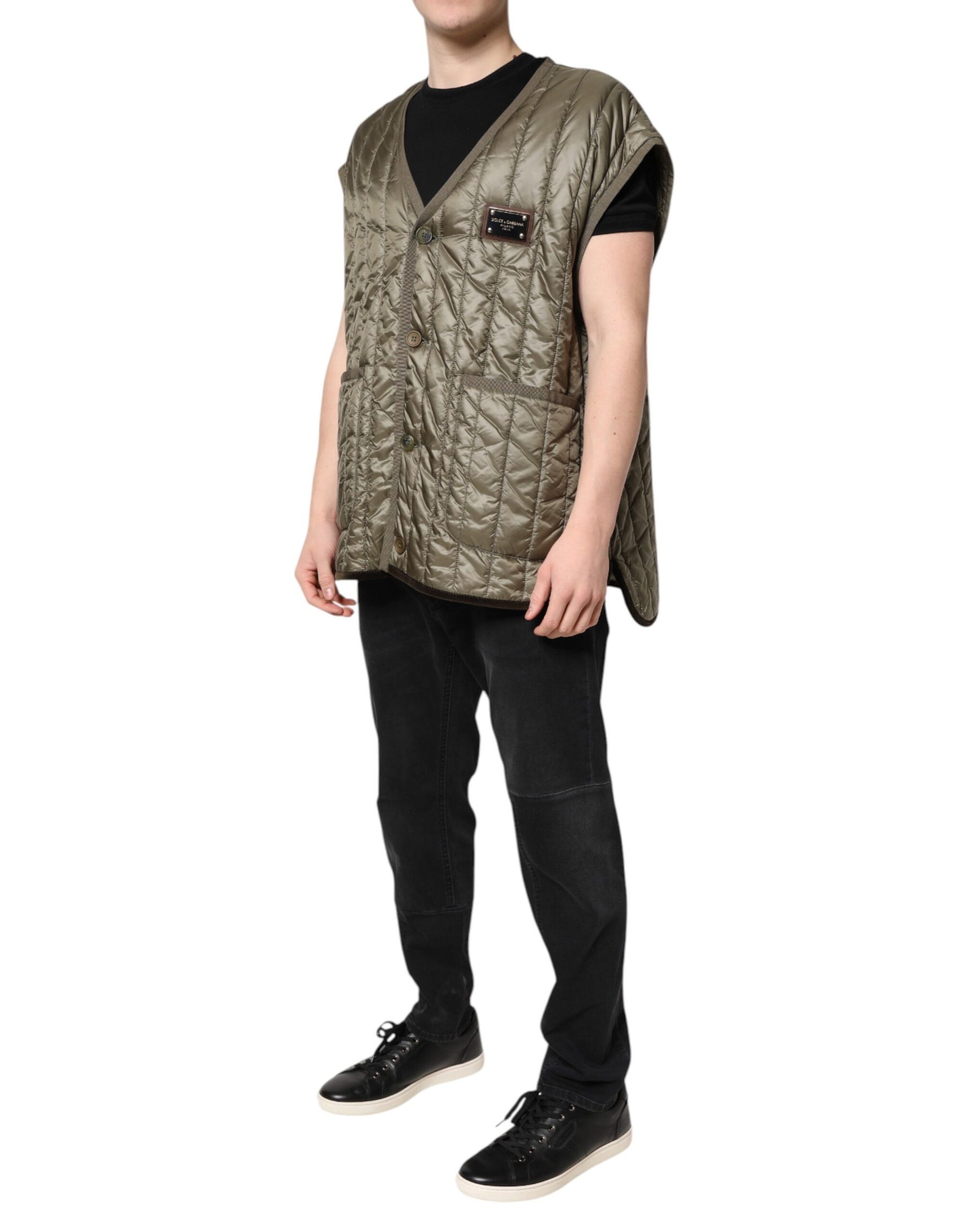 Dolce & Gabbana Brown Logo Plaque Quilted Vest Jacket | Regal Royce
