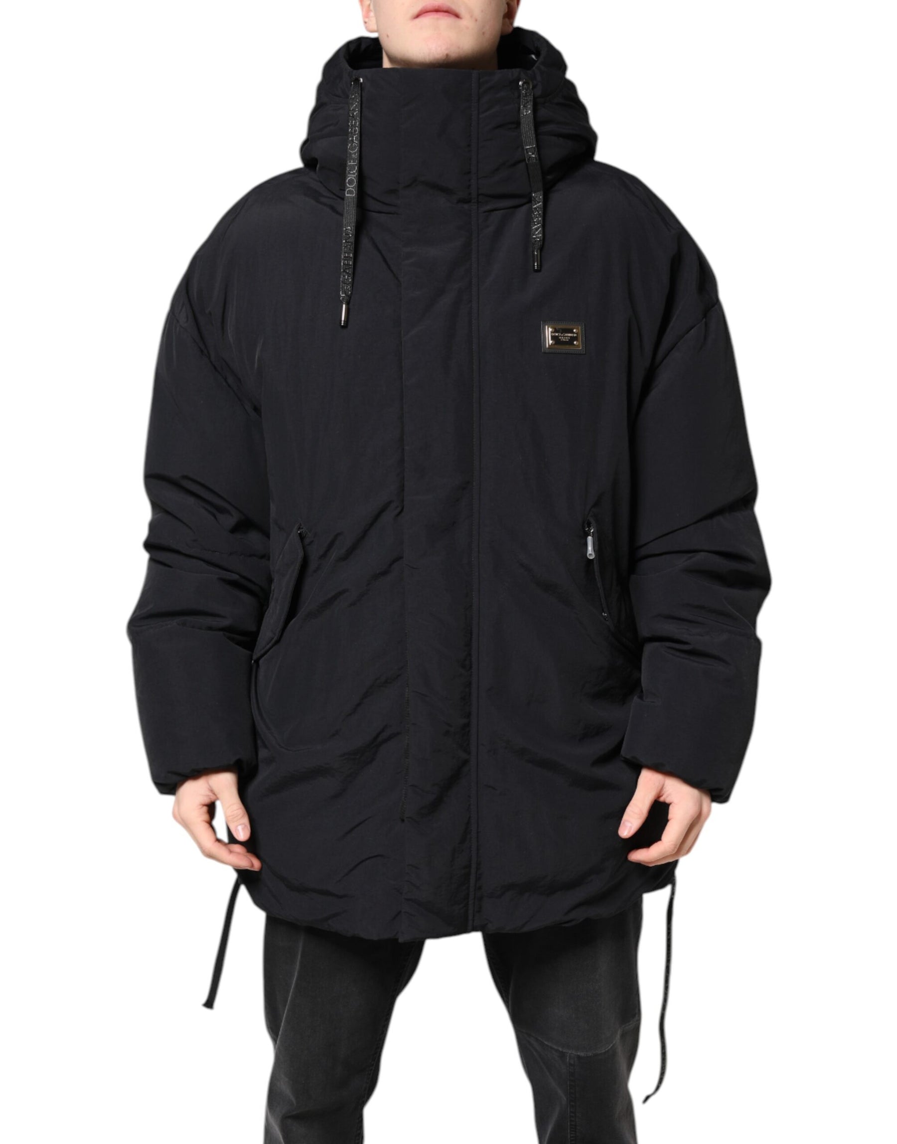 Dolce & Gabbana Black Nylon Full Zip Hooded Parka Jacket | Regal Royce