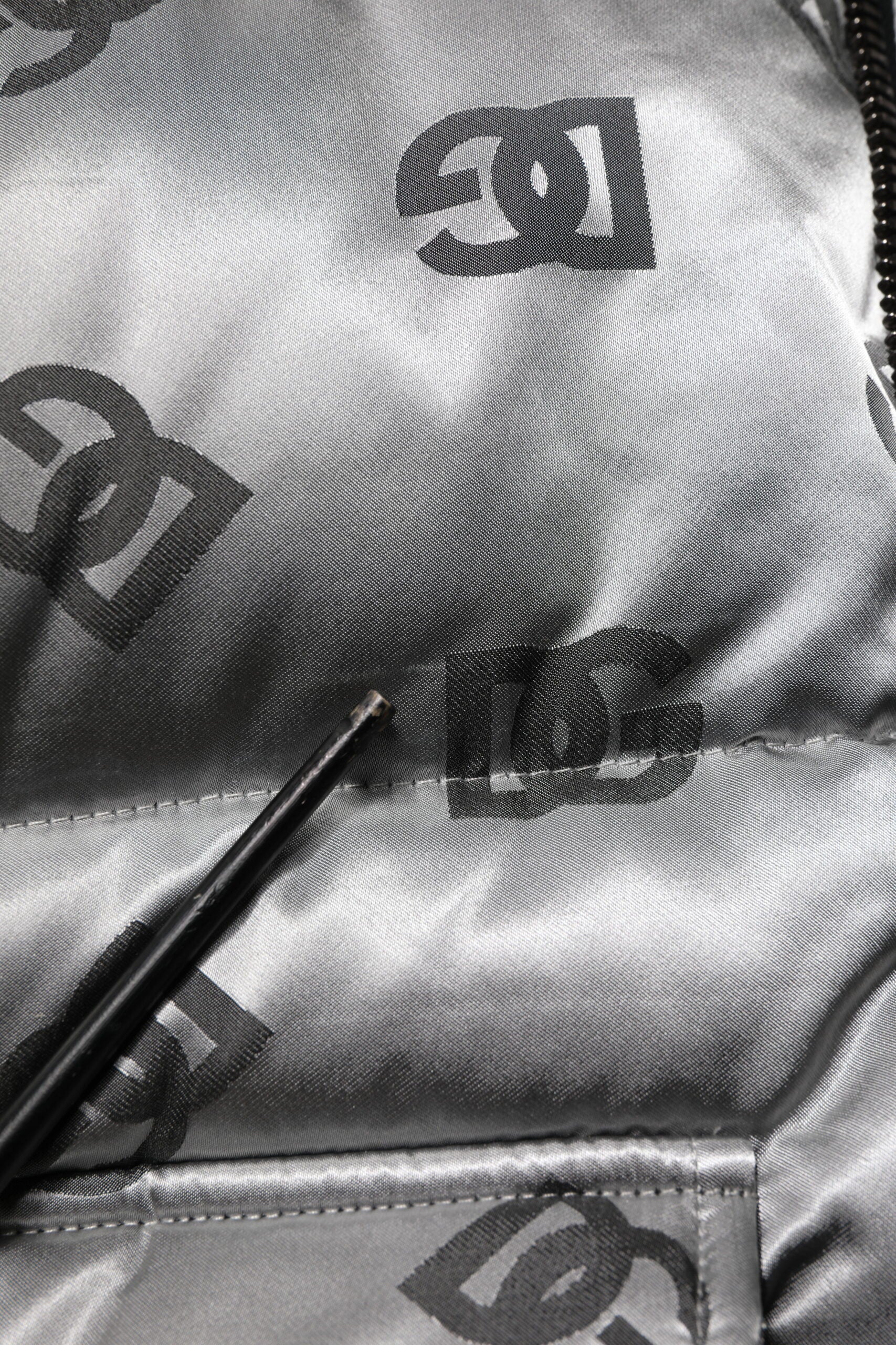 Dolce & Gabbana Silver Logo Full Zip Hooded Quilted Jacket | Regal Royce