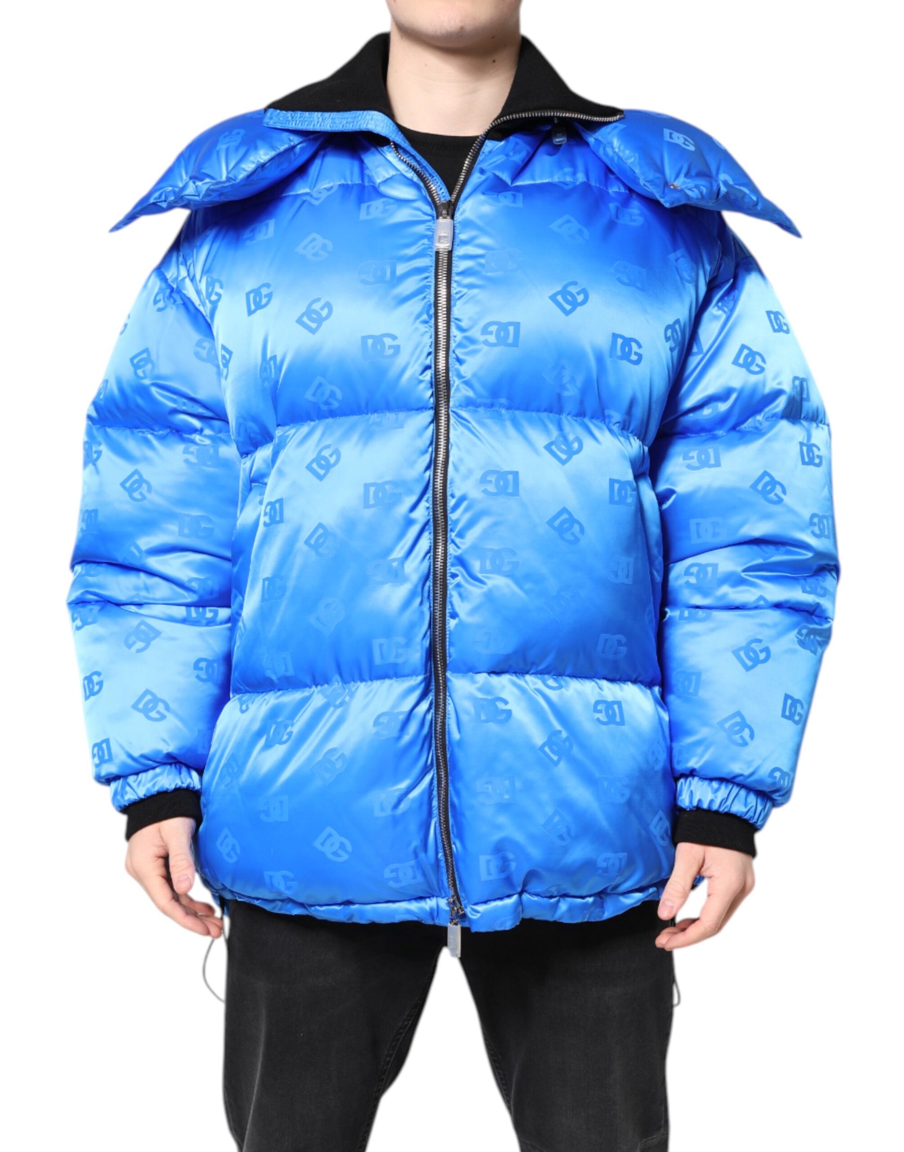 Dolce & Gabbana Blue Logo Full Zip Hooded Quilted Jacket | Regal Royce