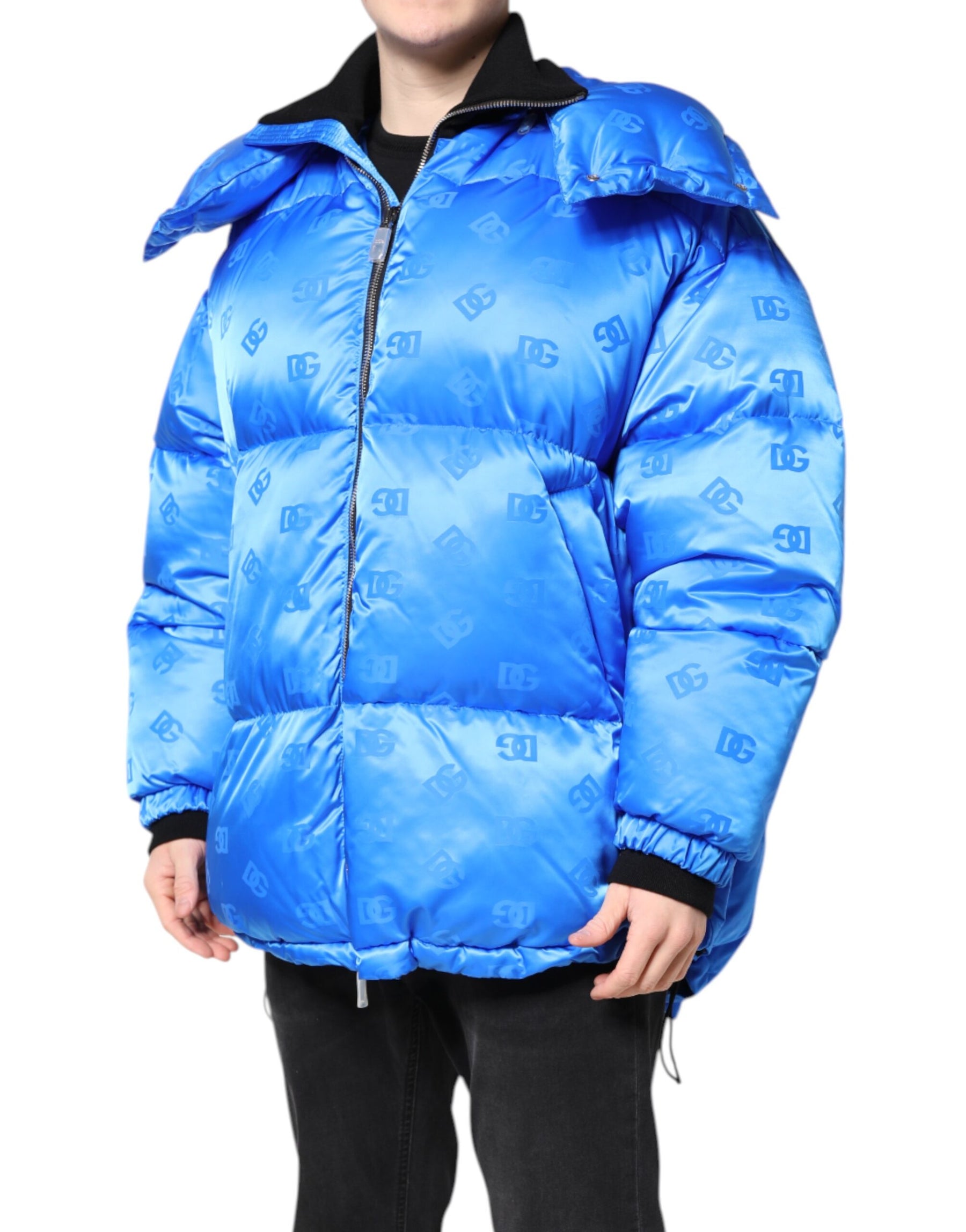 Dolce & Gabbana Blue Logo Full Zip Hooded Quilted Jacket | Regal Royce