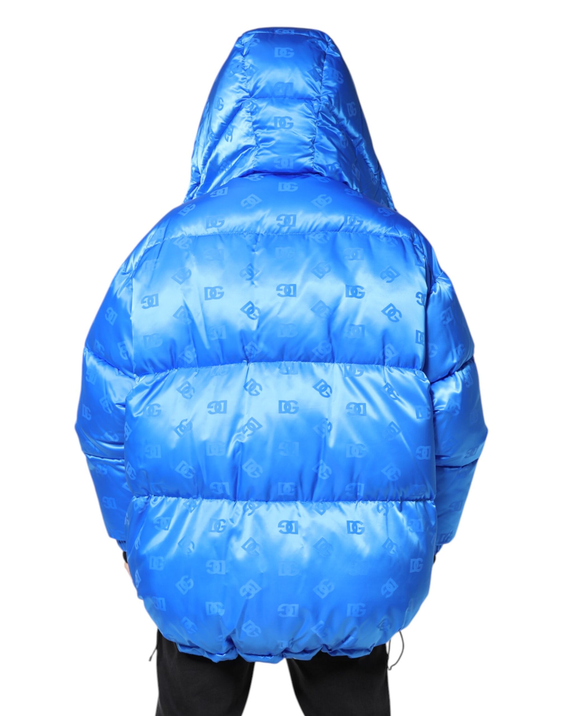 Dolce & Gabbana Blue Logo Full Zip Hooded Quilted Jacket | Regal Royce