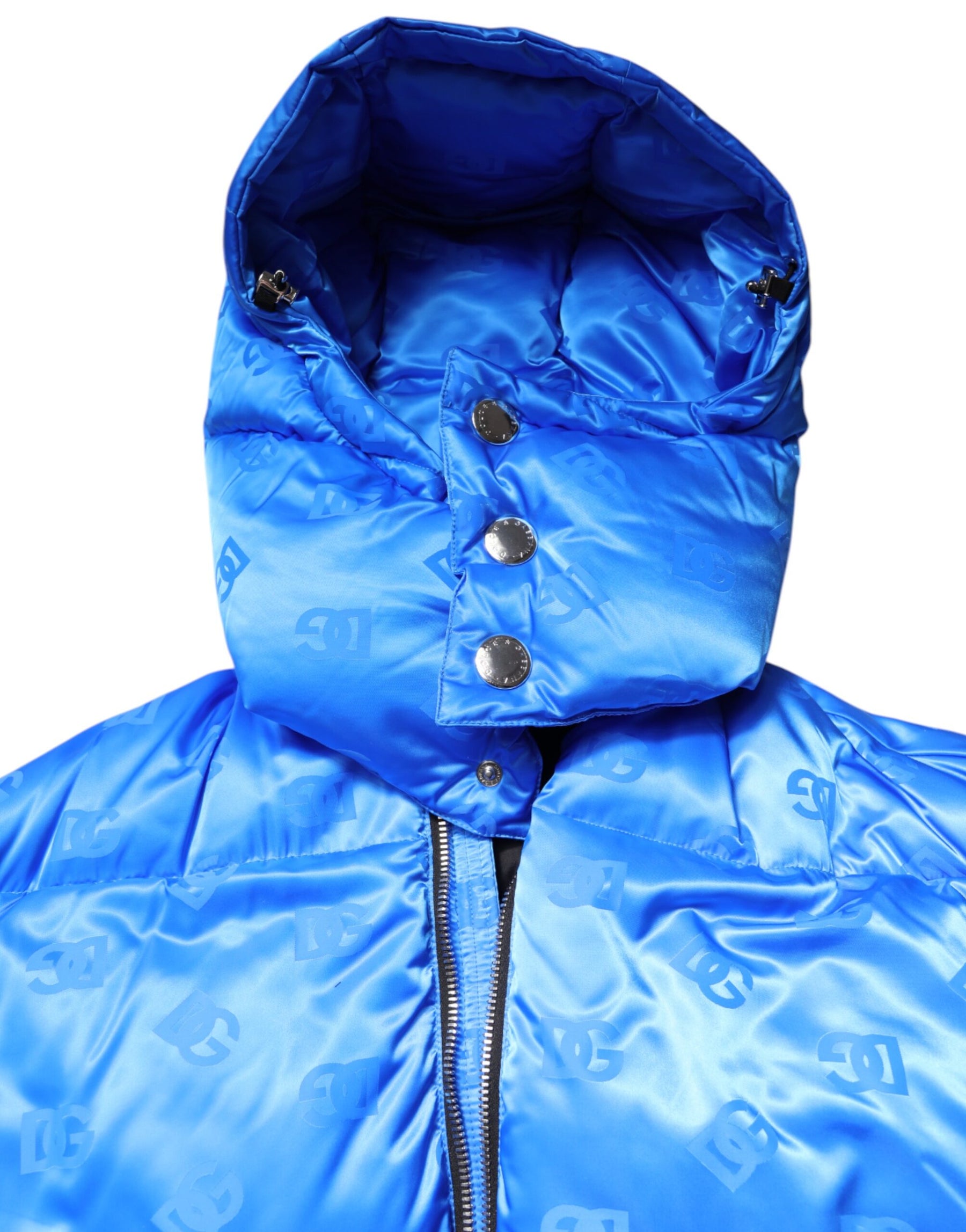 Dolce & Gabbana Blue Logo Full Zip Hooded Quilted Jacket | Regal Royce