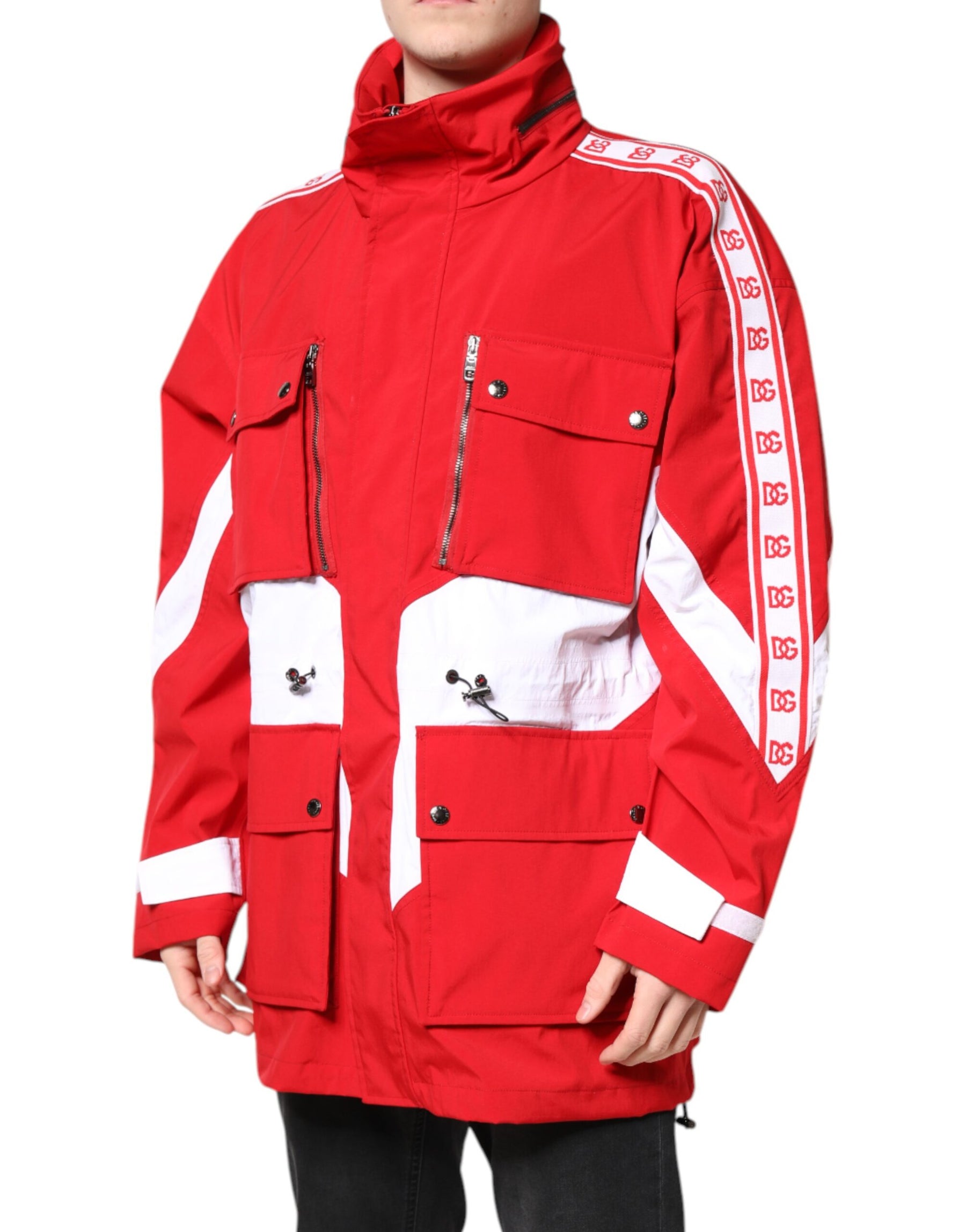 Dolce & Gabbana Red White Nylon Full Zip Windbreaker Jacket | Regal Royce