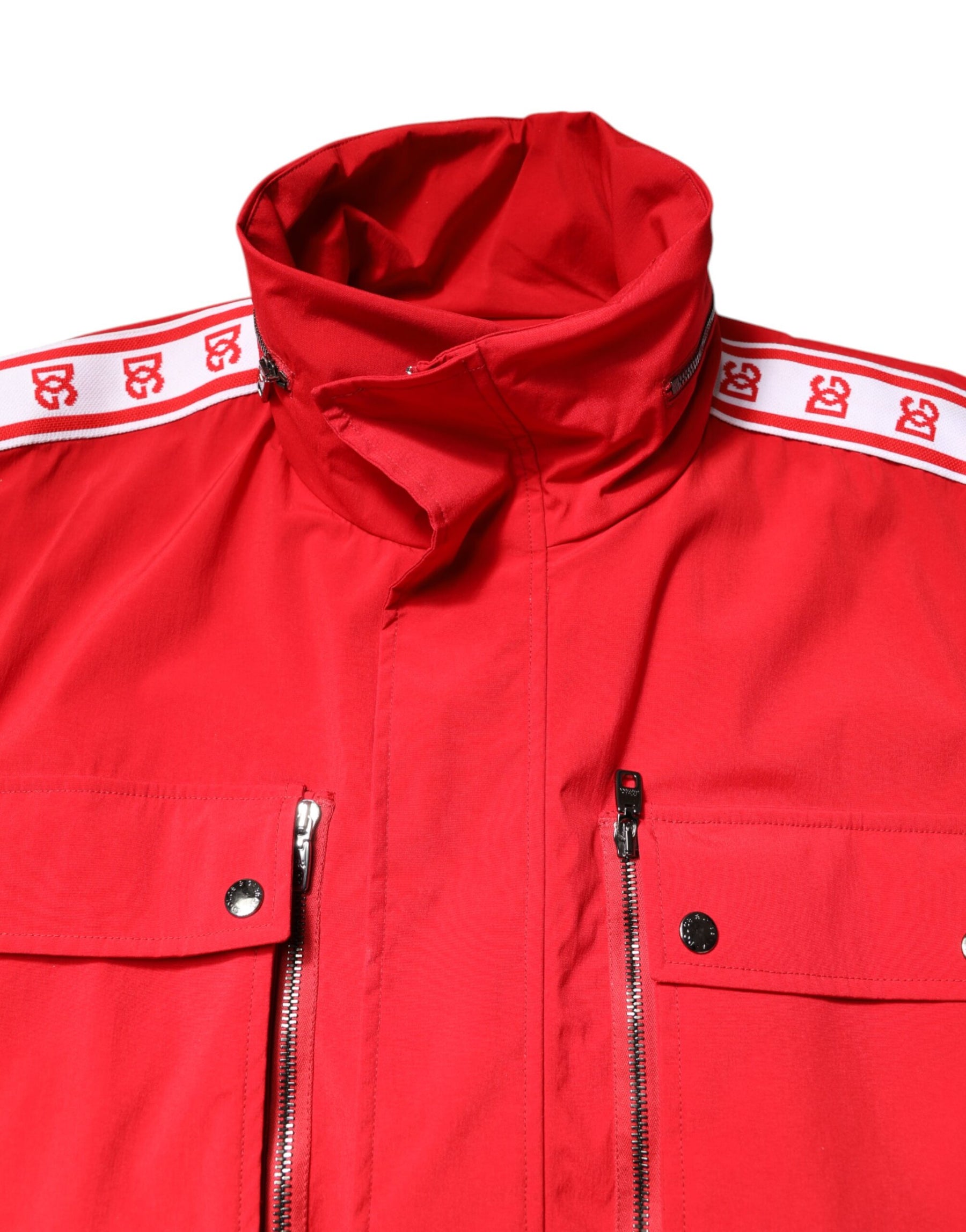 Dolce & Gabbana Red White Nylon Full Zip Windbreaker Jacket | Regal Royce