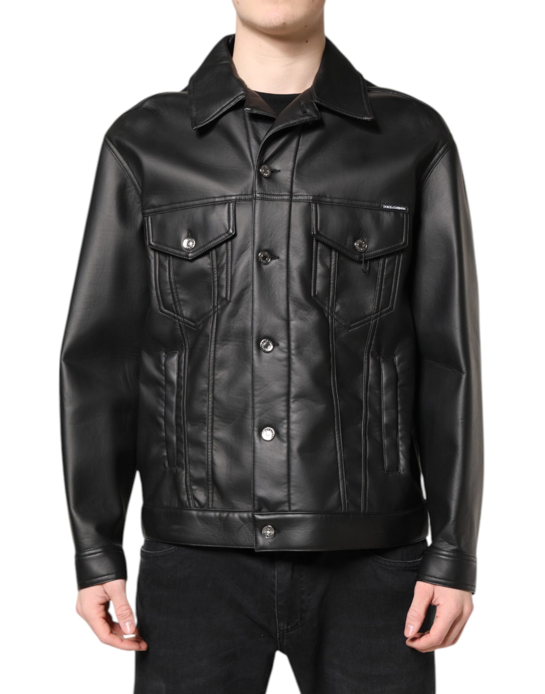 Dolce & Gabbana Black Polyester Button Down Biker Jacket | Regal Royce