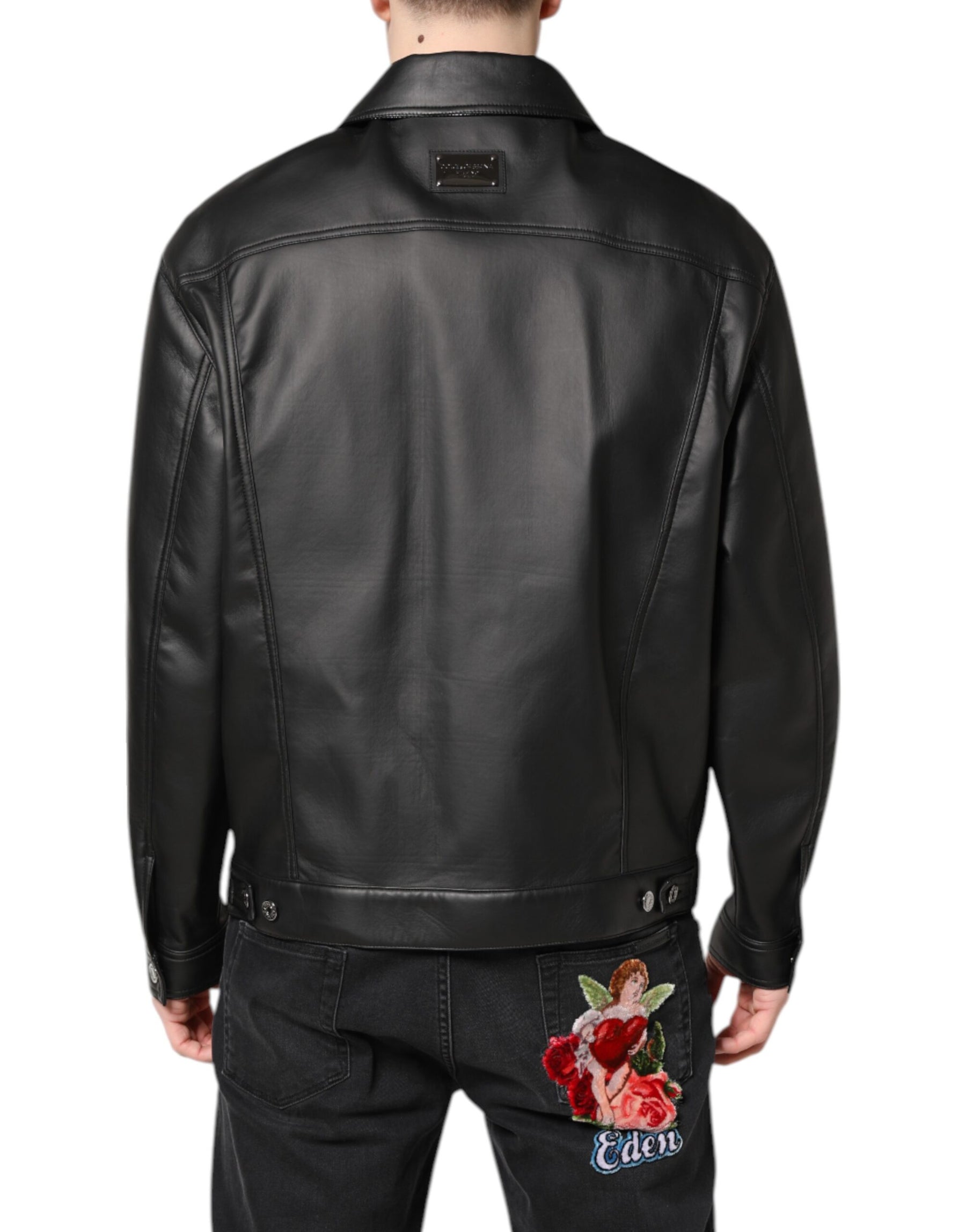 Dolce & Gabbana Black Polyester Button Down Biker Jacket | Regal Royce