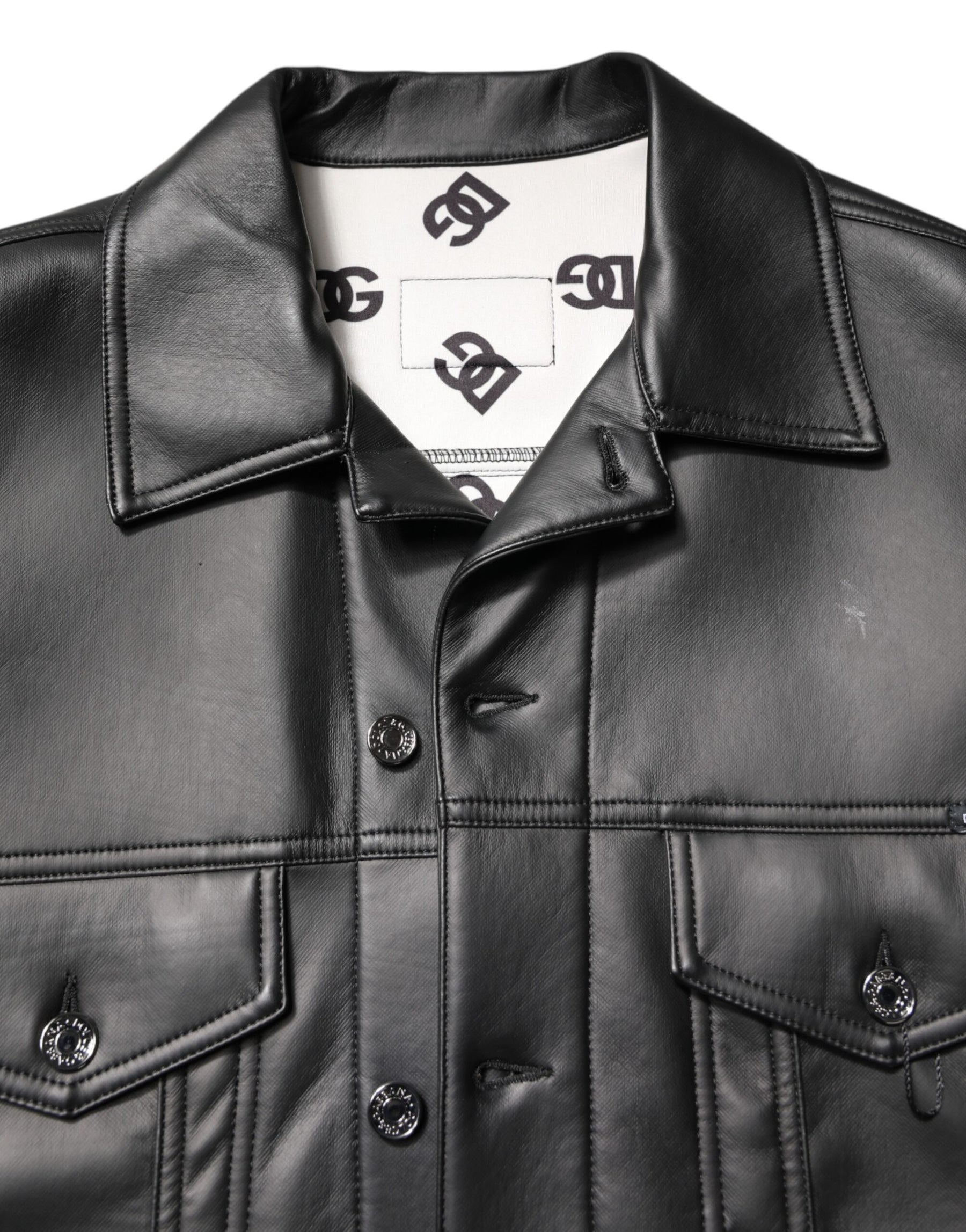 Dolce & Gabbana Black Polyester Button Down Biker Jacket | Regal Royce