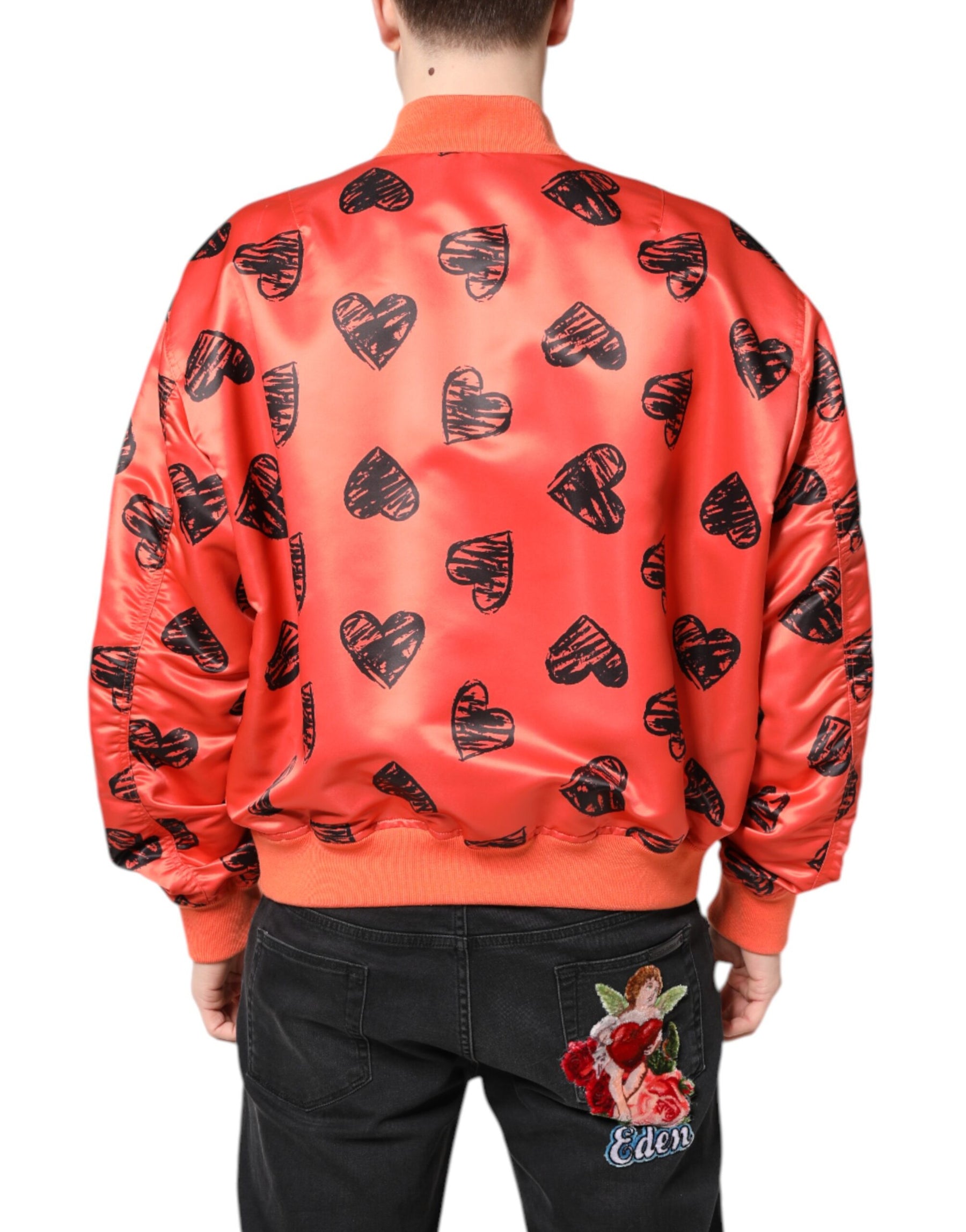 Dolce & Gabbana Orange DG Heart Full Zip Men Bomber Jacket | Regal Royce