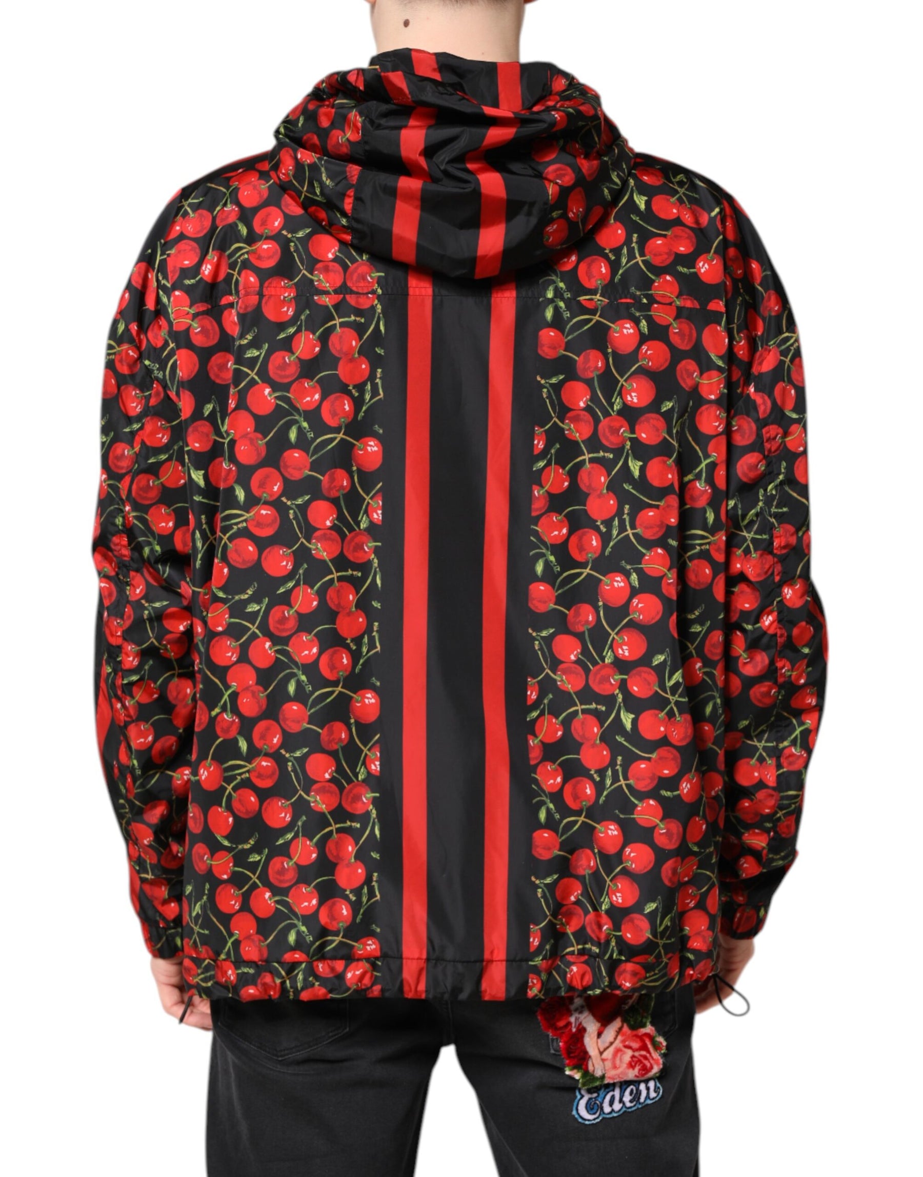 Dolce & Gabbana Black Cherry Print Hooded Windbreaker Jacket | Regal Royce
