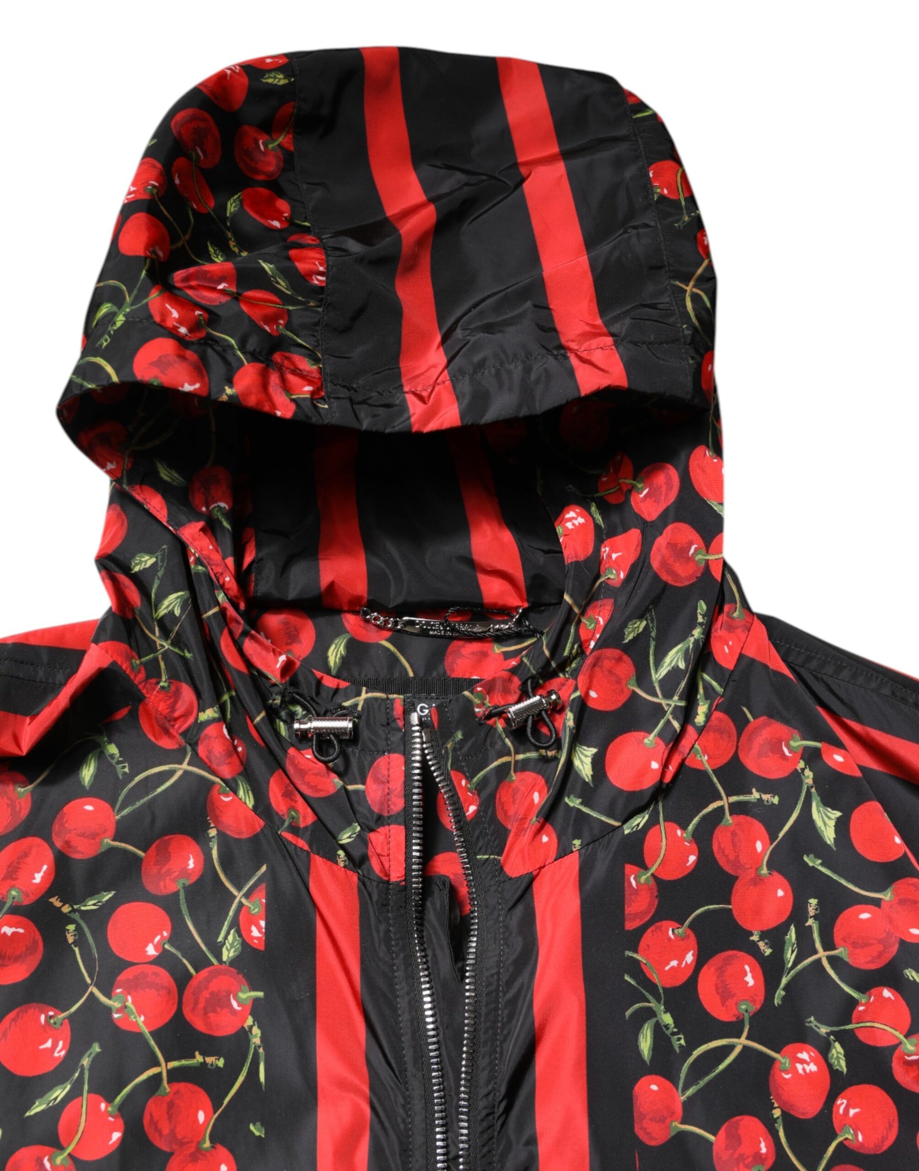 Dolce & Gabbana Black Cherry Print Hooded Windbreaker Jacket | Regal Royce