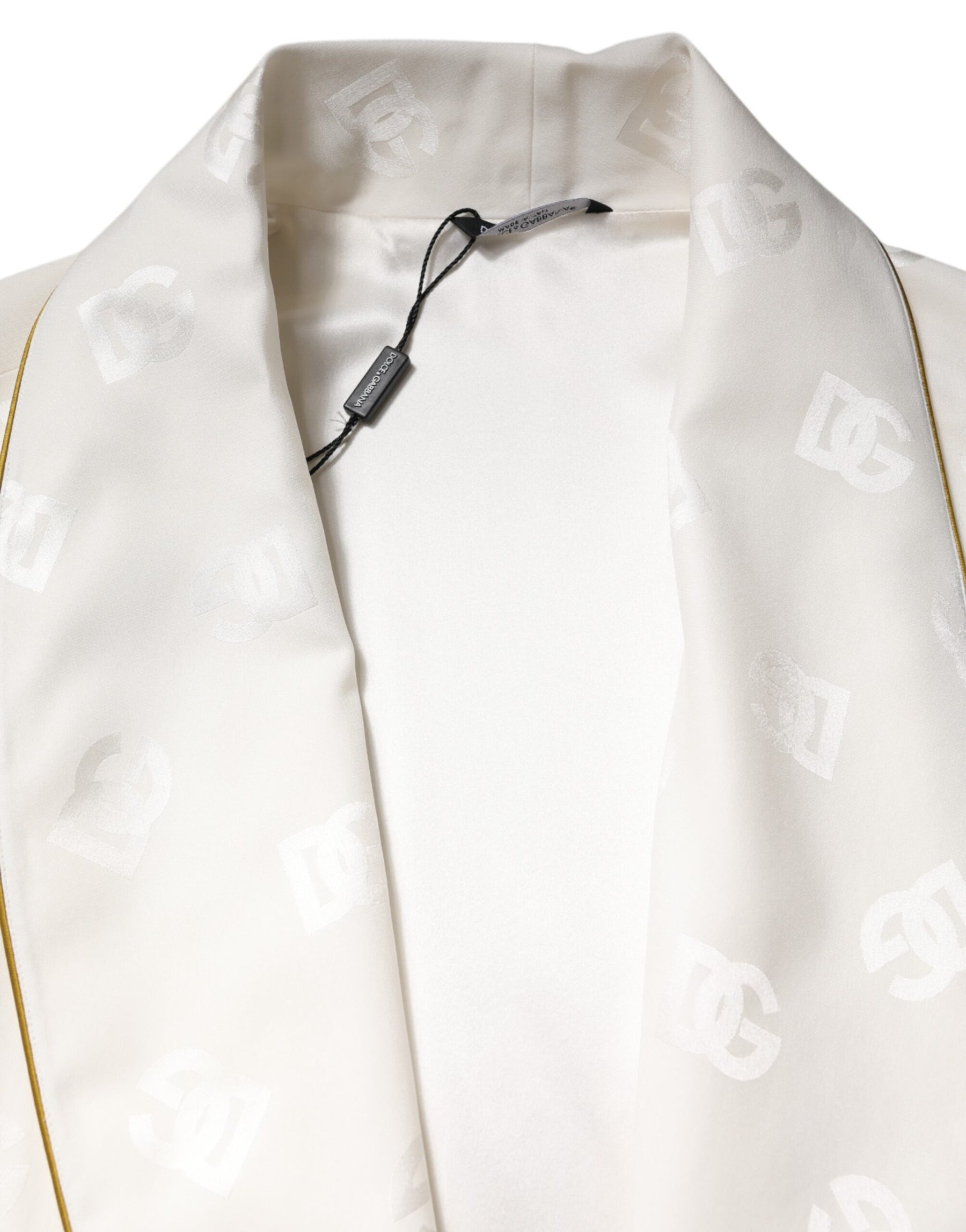 Dolce & Gabbana Ivory Silk Logo Men Wrap Robe Coat Jacket | Regal Royce