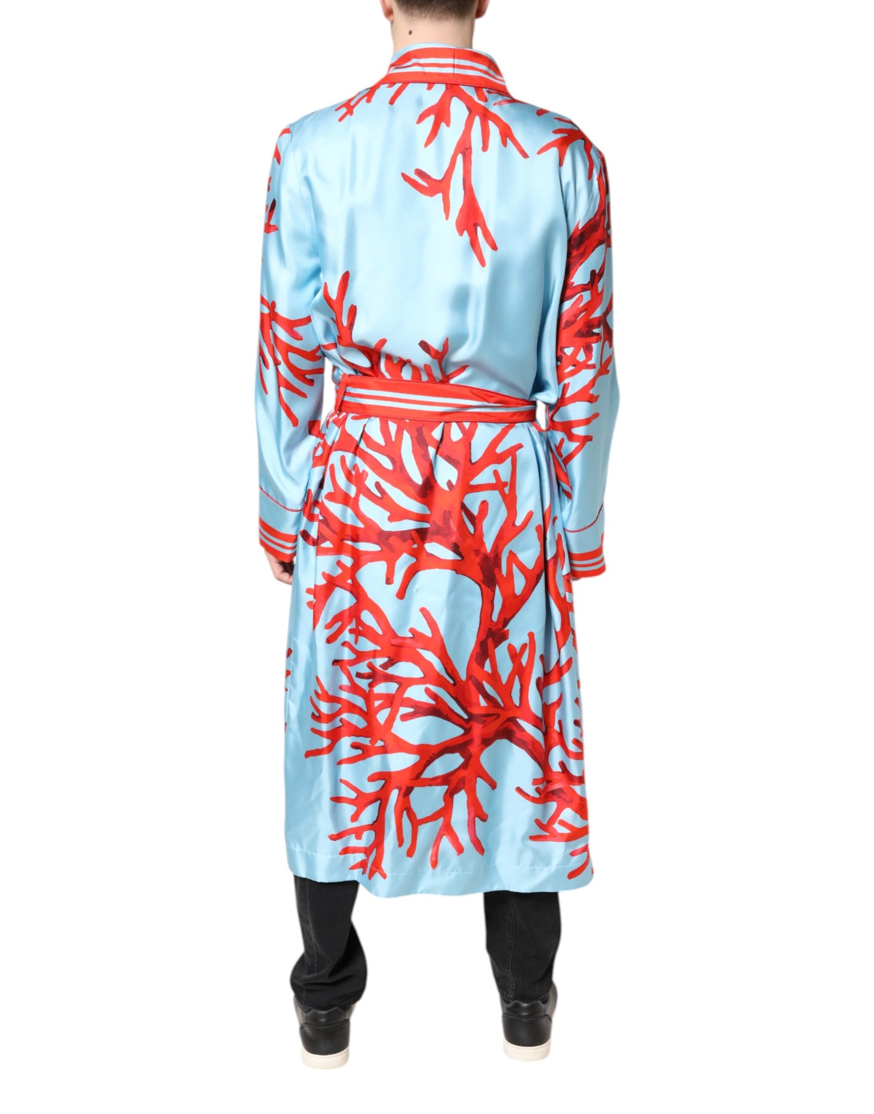 Dolce & Gabbana Blue Red Coral Print Wrap Robe Coat Jacket | Regal Royce