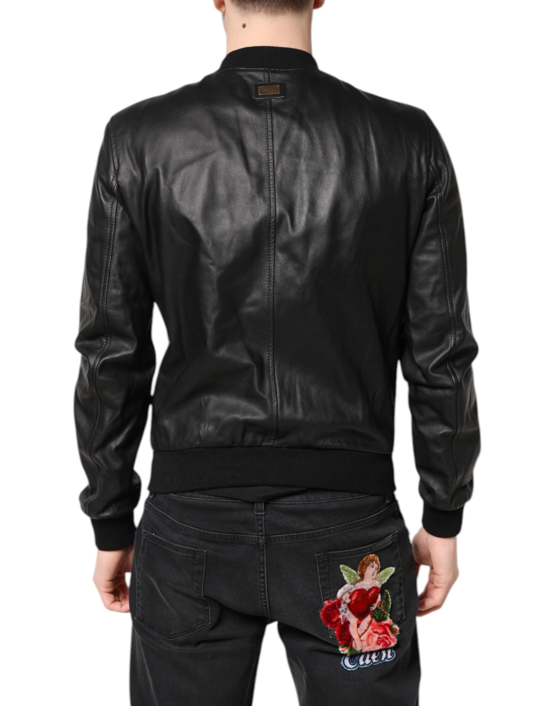 Dolce & Gabbana Black Lambskin Leather Full Zip Biker Jacket | Regal Royce