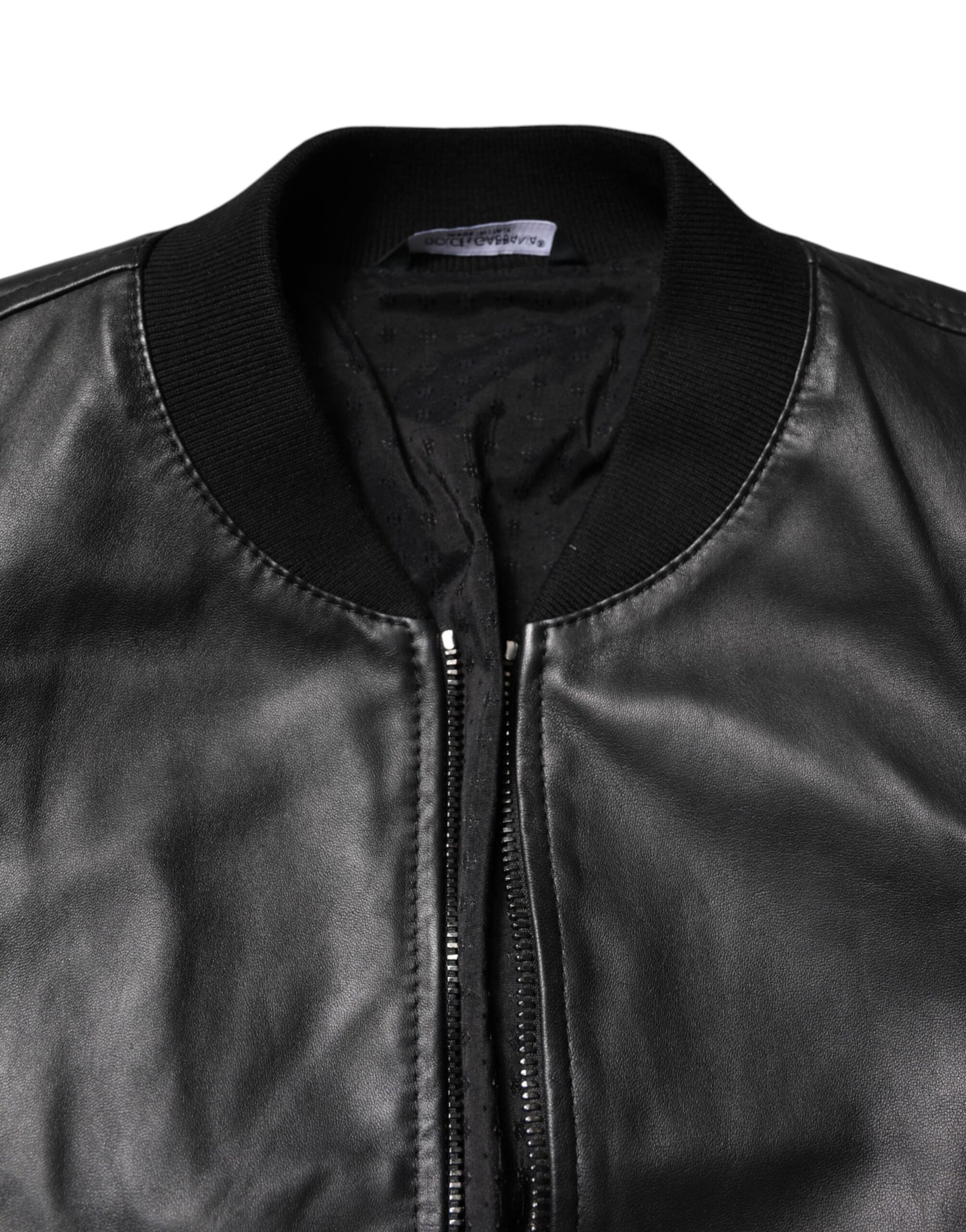 Dolce & Gabbana Black Lambskin Leather Full Zip Biker Jacket | Regal Royce