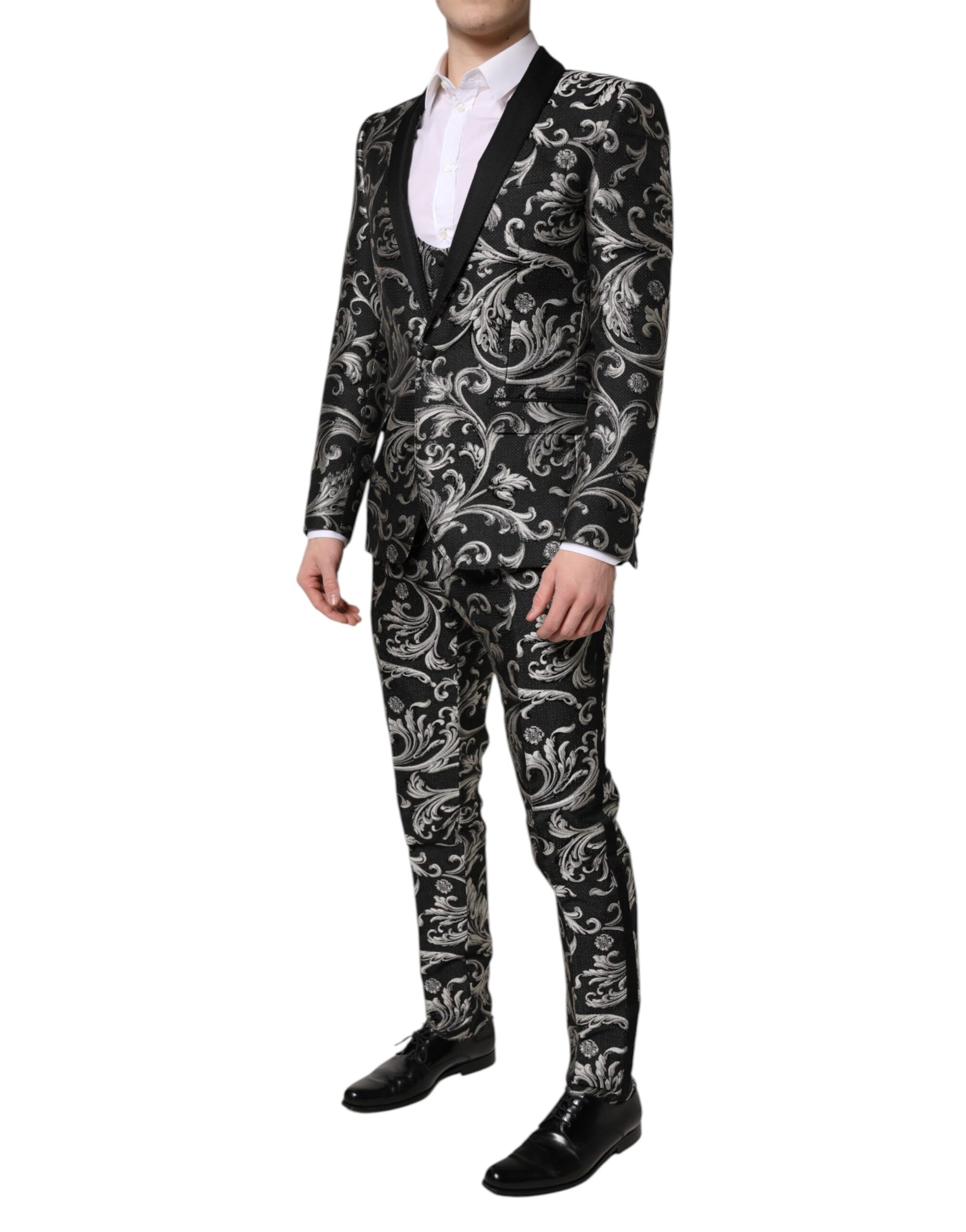 Dolce & Gabbana Black Gray MARTINI Jacquard Men 3 Piece Suit | Regal Royce