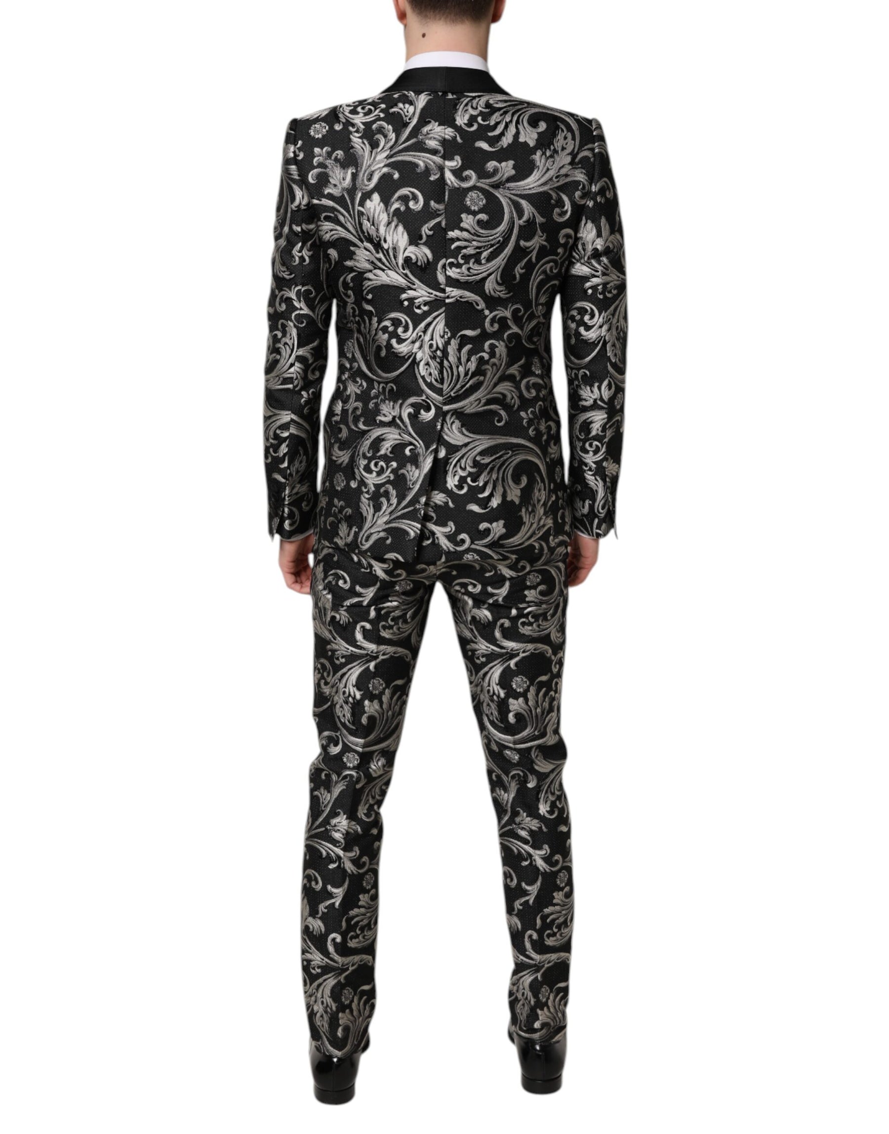 Dolce & Gabbana Black Gray MARTINI Jacquard Men 3 Piece Suit | Regal Royce