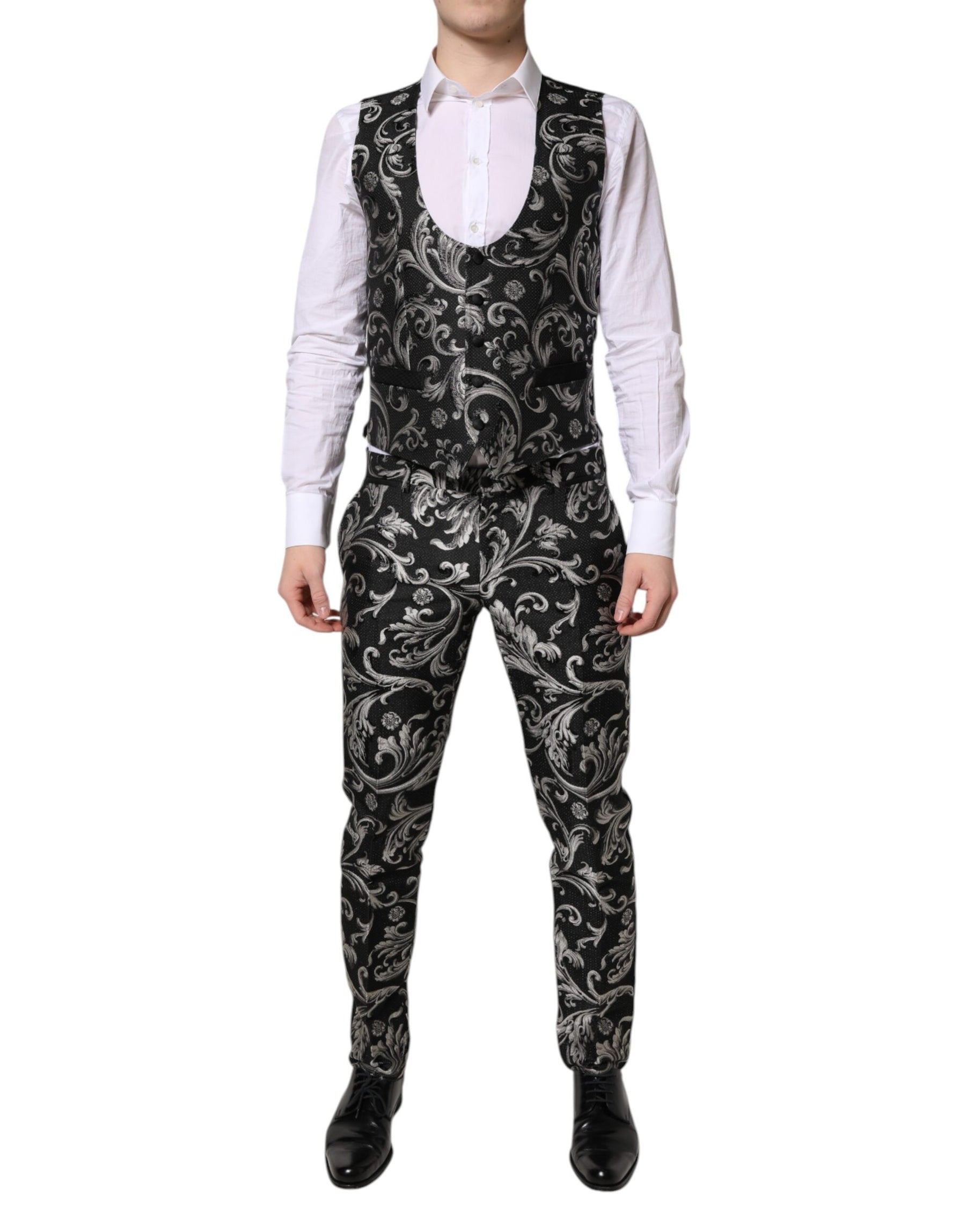 Dolce & Gabbana Black Gray MARTINI Jacquard Men 3 Piece Suit | Regal Royce