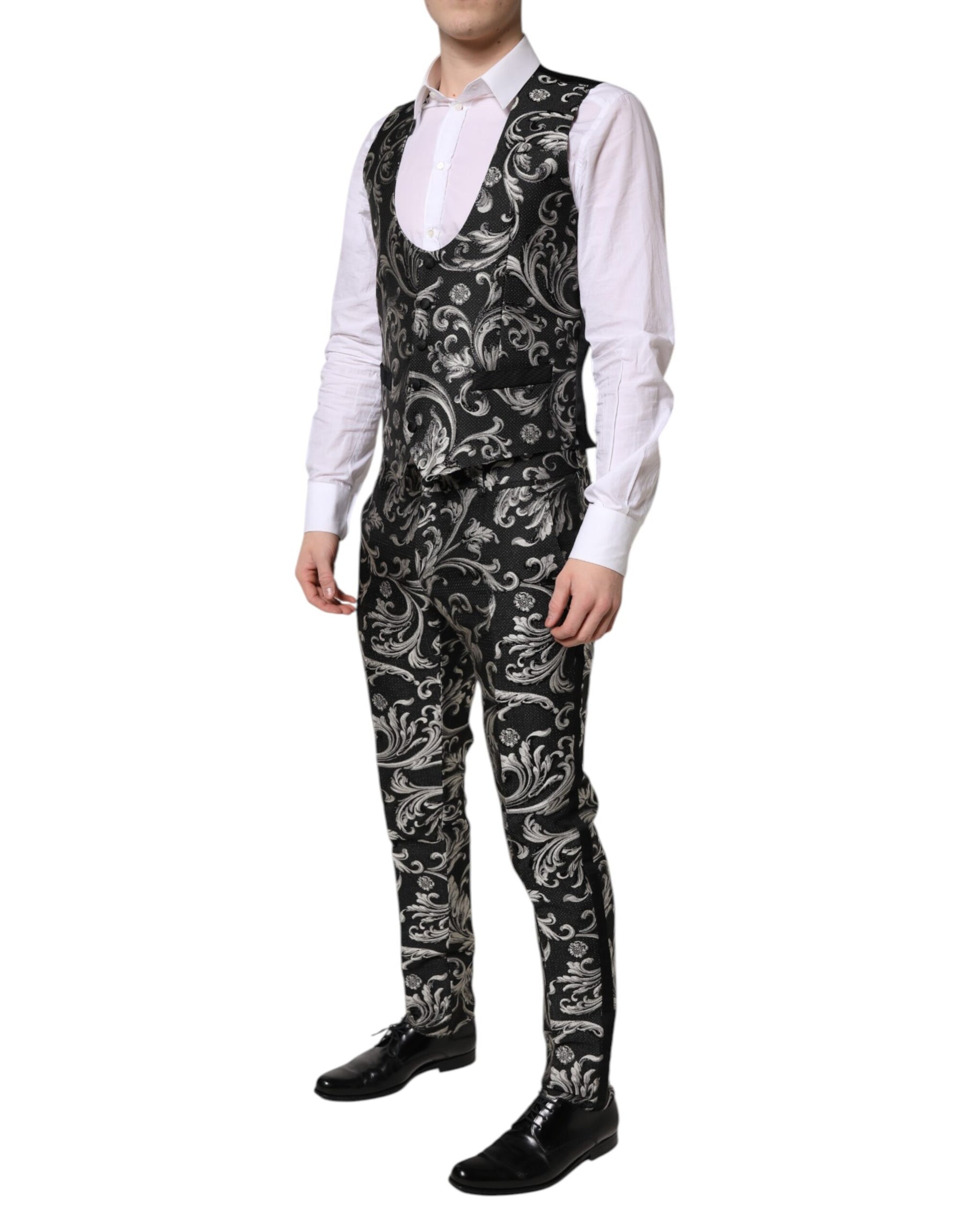 Dolce & Gabbana Black Gray MARTINI Jacquard Men 3 Piece Suit | Regal Royce