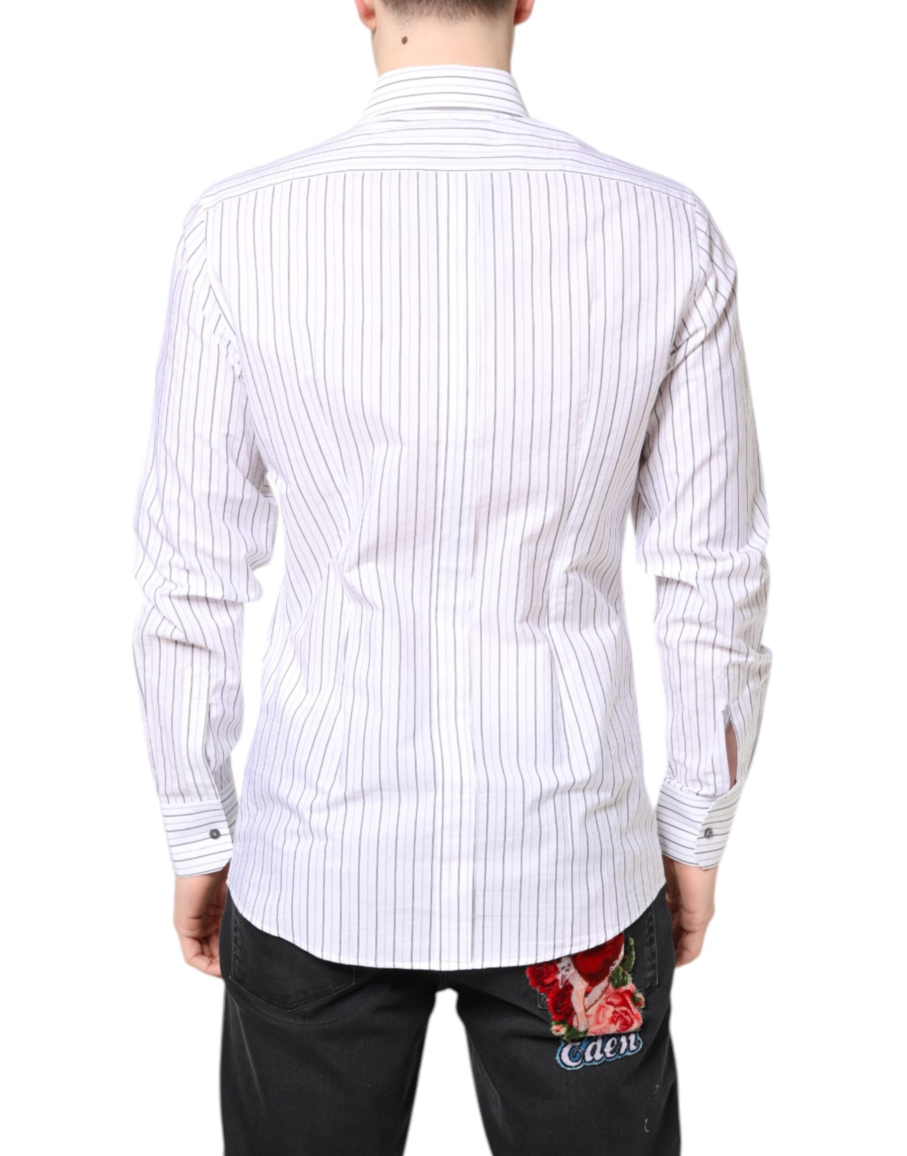 Dolce & Gabbana White Stripes Cotton GOLD Formal Dress Shirt | Regal Royce