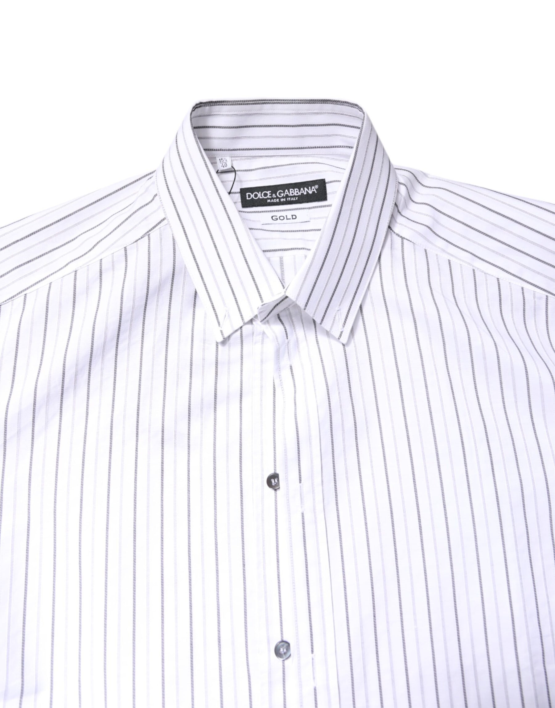 Dolce & Gabbana White Stripes Cotton GOLD Formal Dress Shirt | Regal Royce
