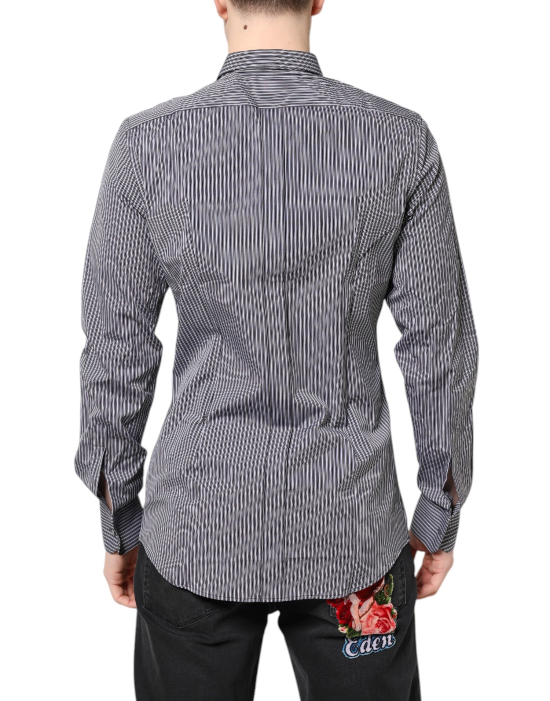 Dolce & Gabbana Black White Striped GOLD Formal Dress Shirt | Regal Royce