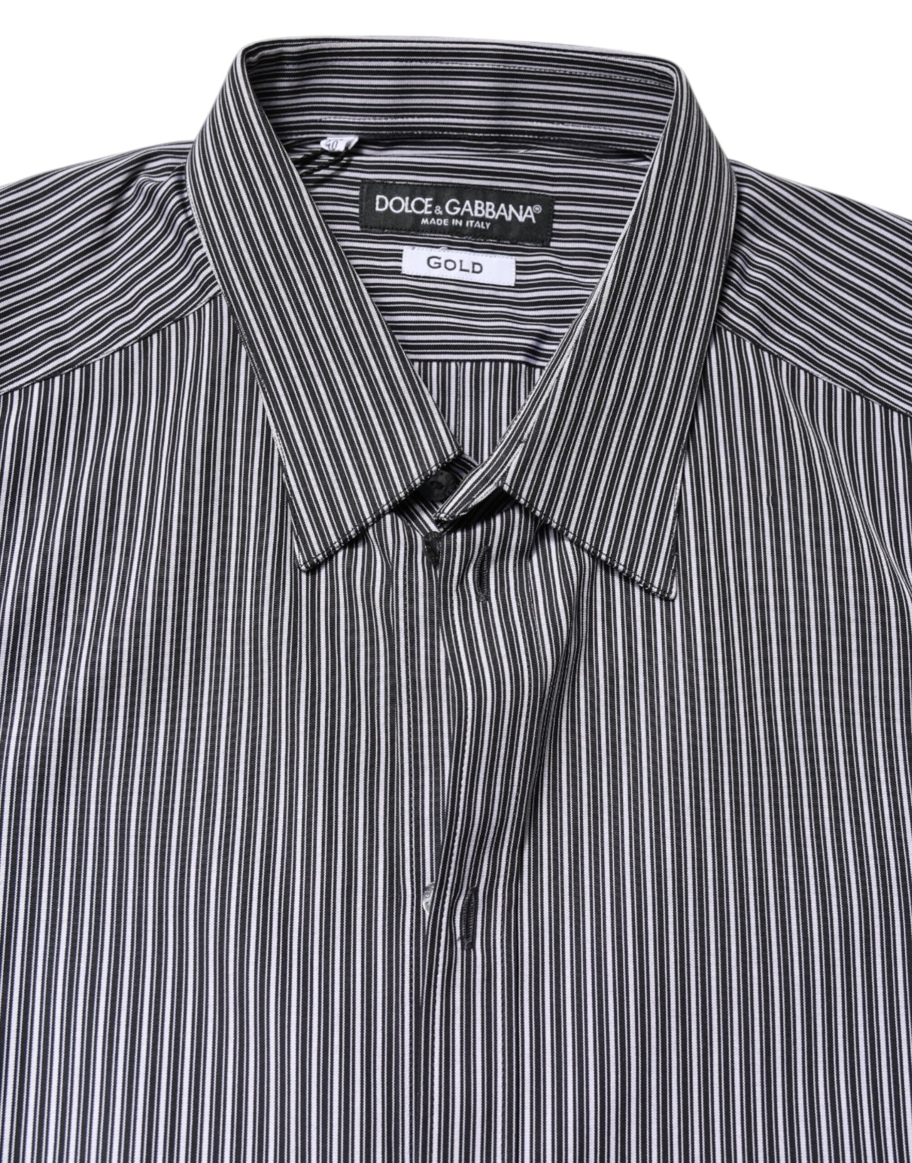 Dolce & Gabbana Black White Striped GOLD Formal Dress Shirt | Regal Royce