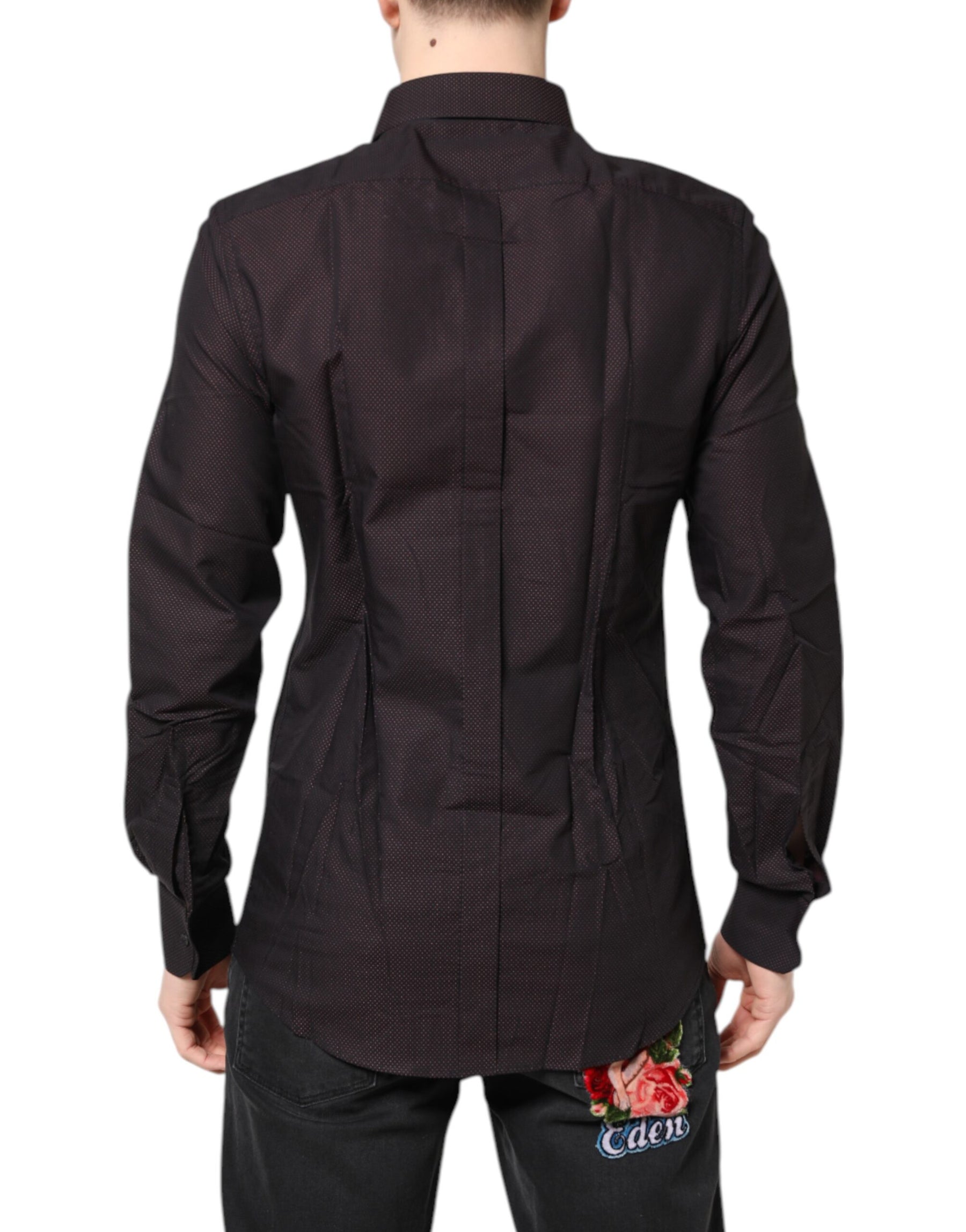 Dolce & Gabbana Maroon Jacquard Cotton GOLD Men Dress Shirt | Regal Royce