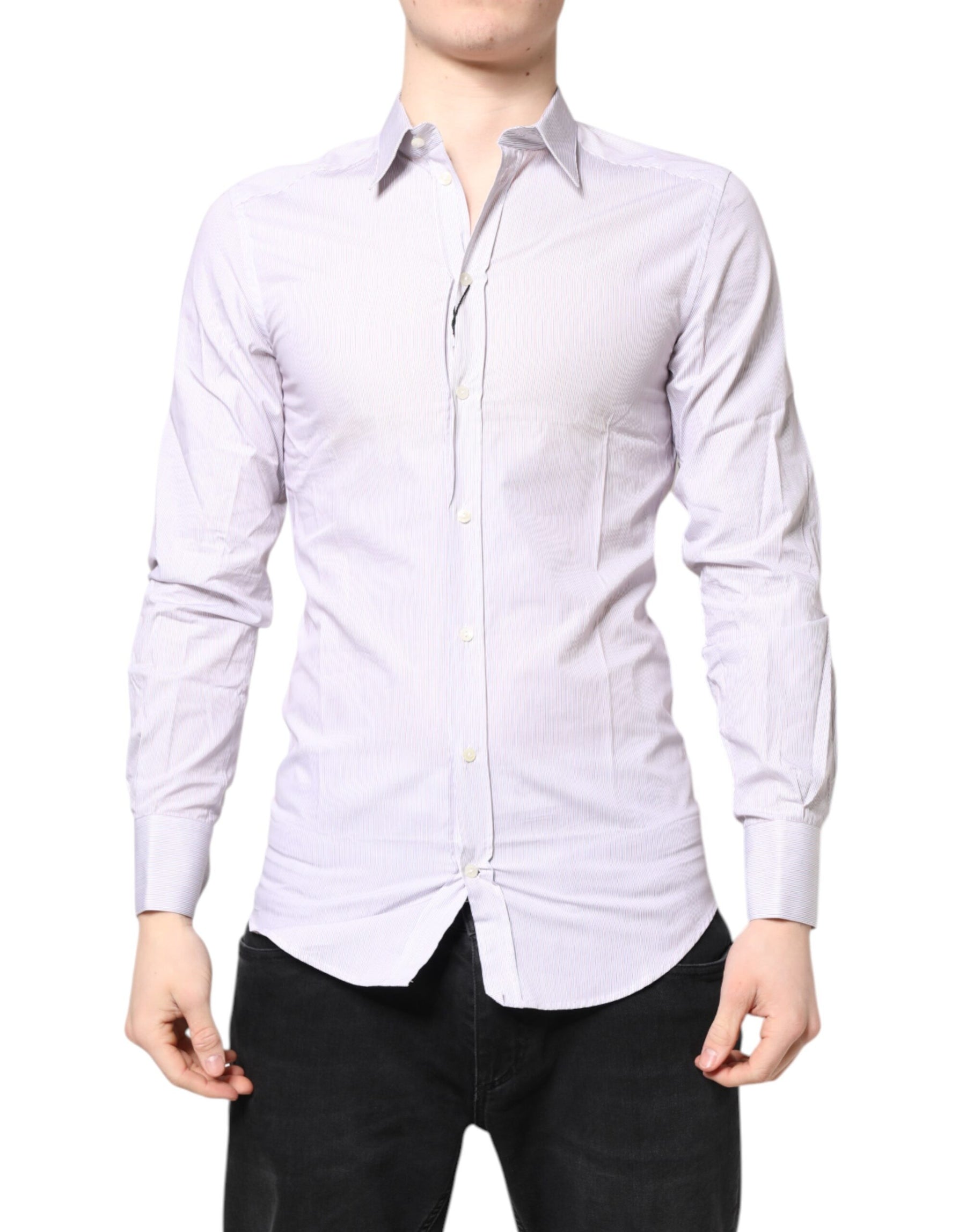Dolce & Gabbana White Striped Cotton GOLD Long Sleeves Shirt | Regal Royce