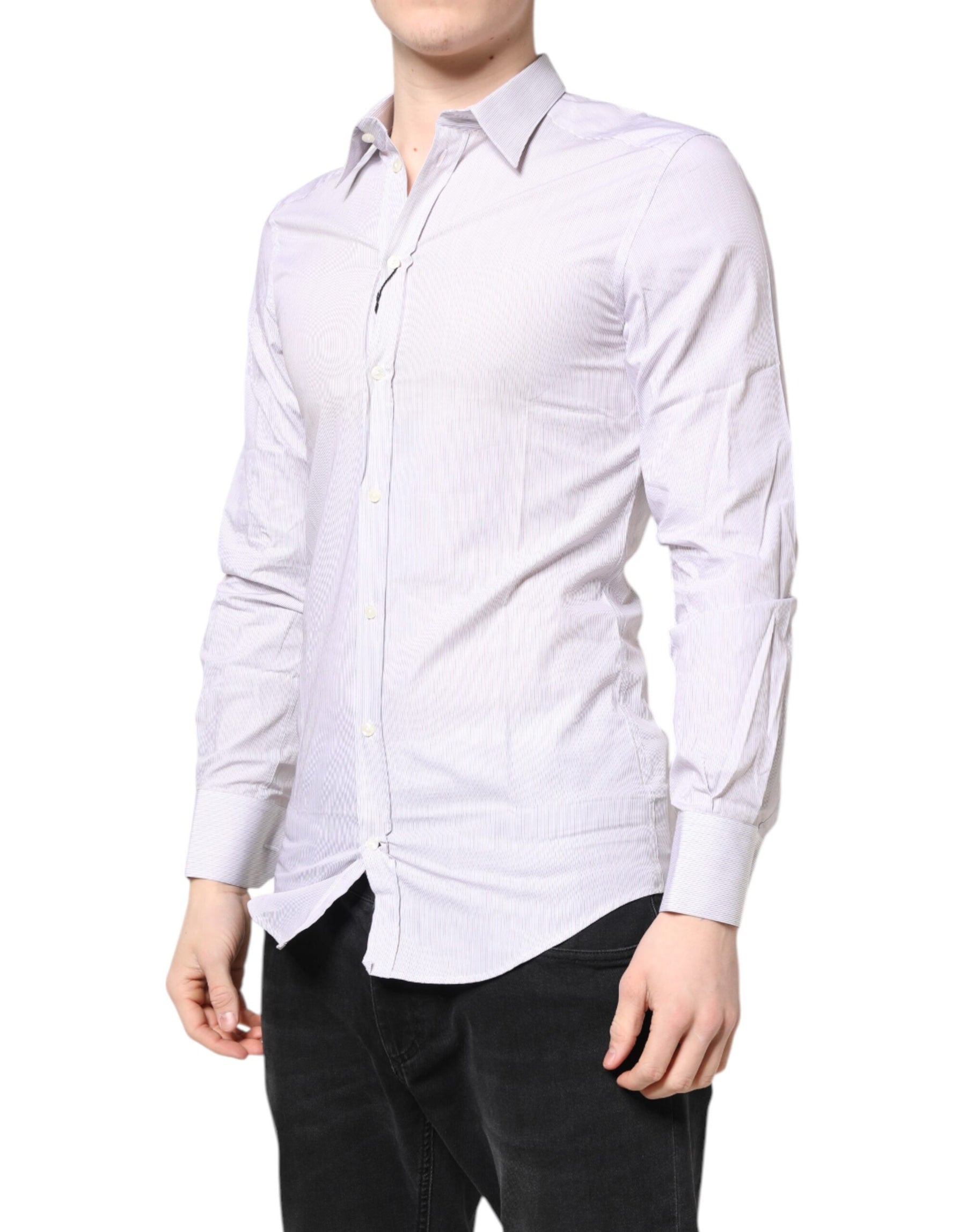 Dolce & Gabbana White Striped Cotton GOLD Long Sleeves Shirt | Regal Royce