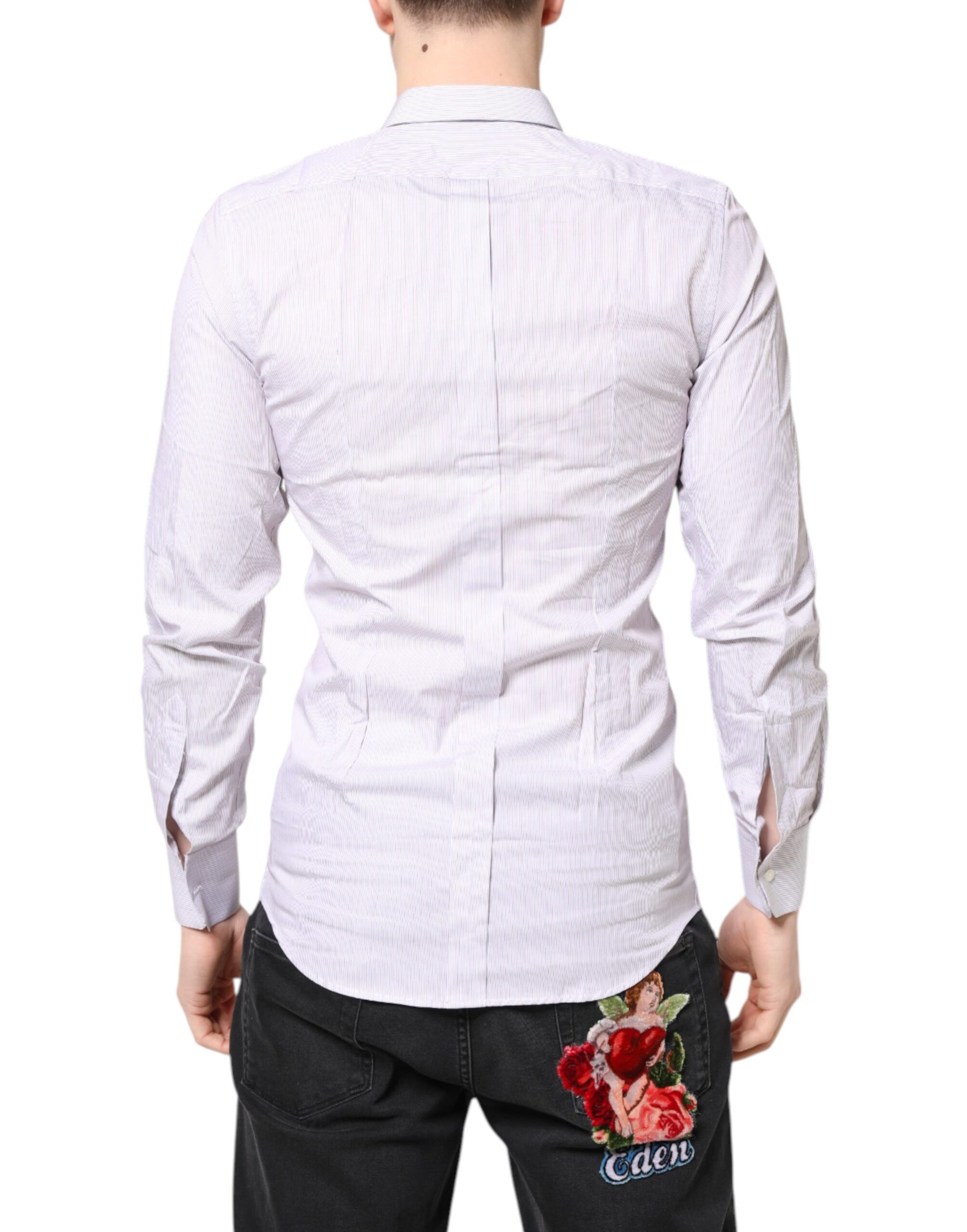 Dolce & Gabbana White Striped Cotton GOLD Long Sleeves Shirt | Regal Royce