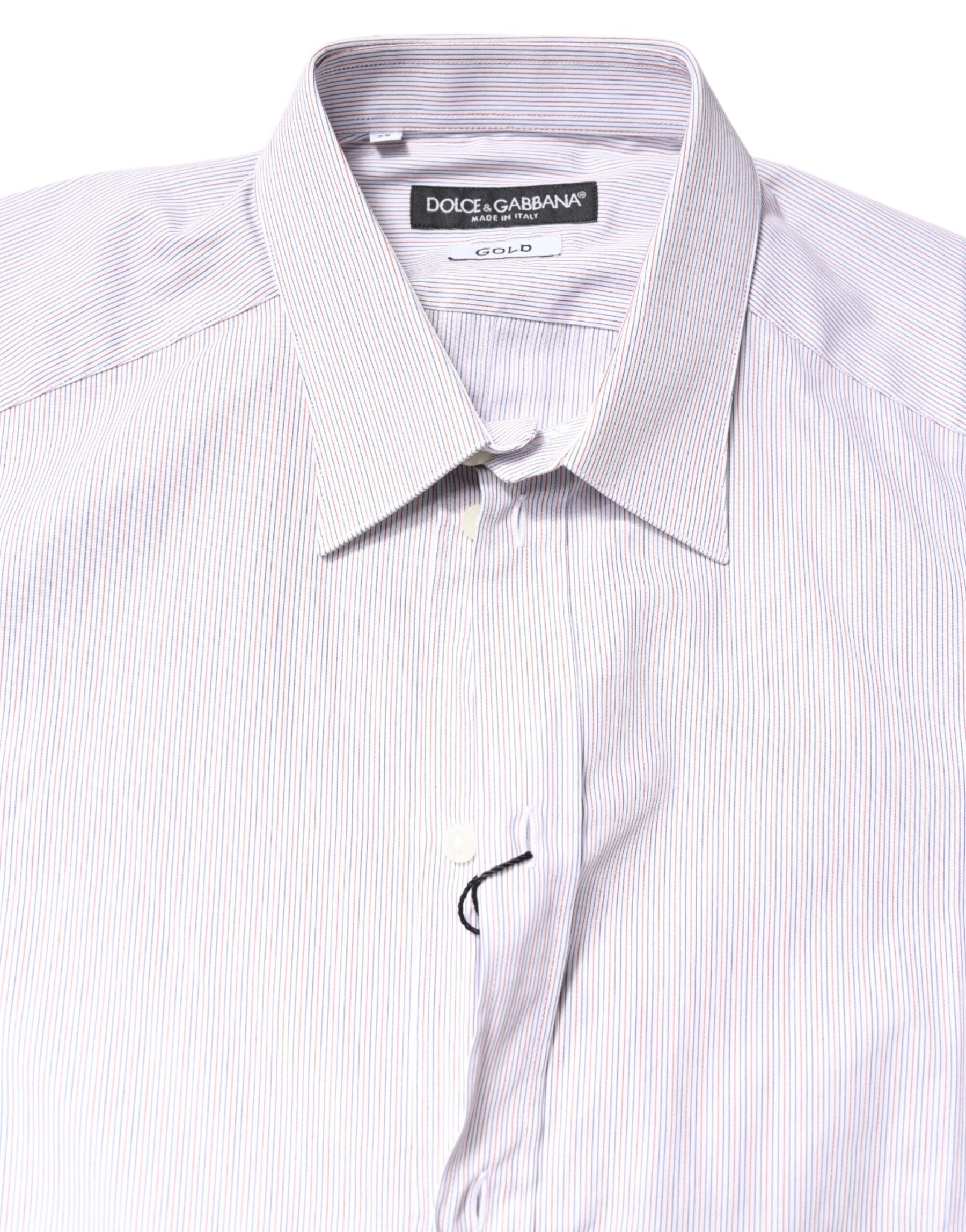 Dolce & Gabbana White Striped Cotton GOLD Long Sleeves Shirt | Regal Royce