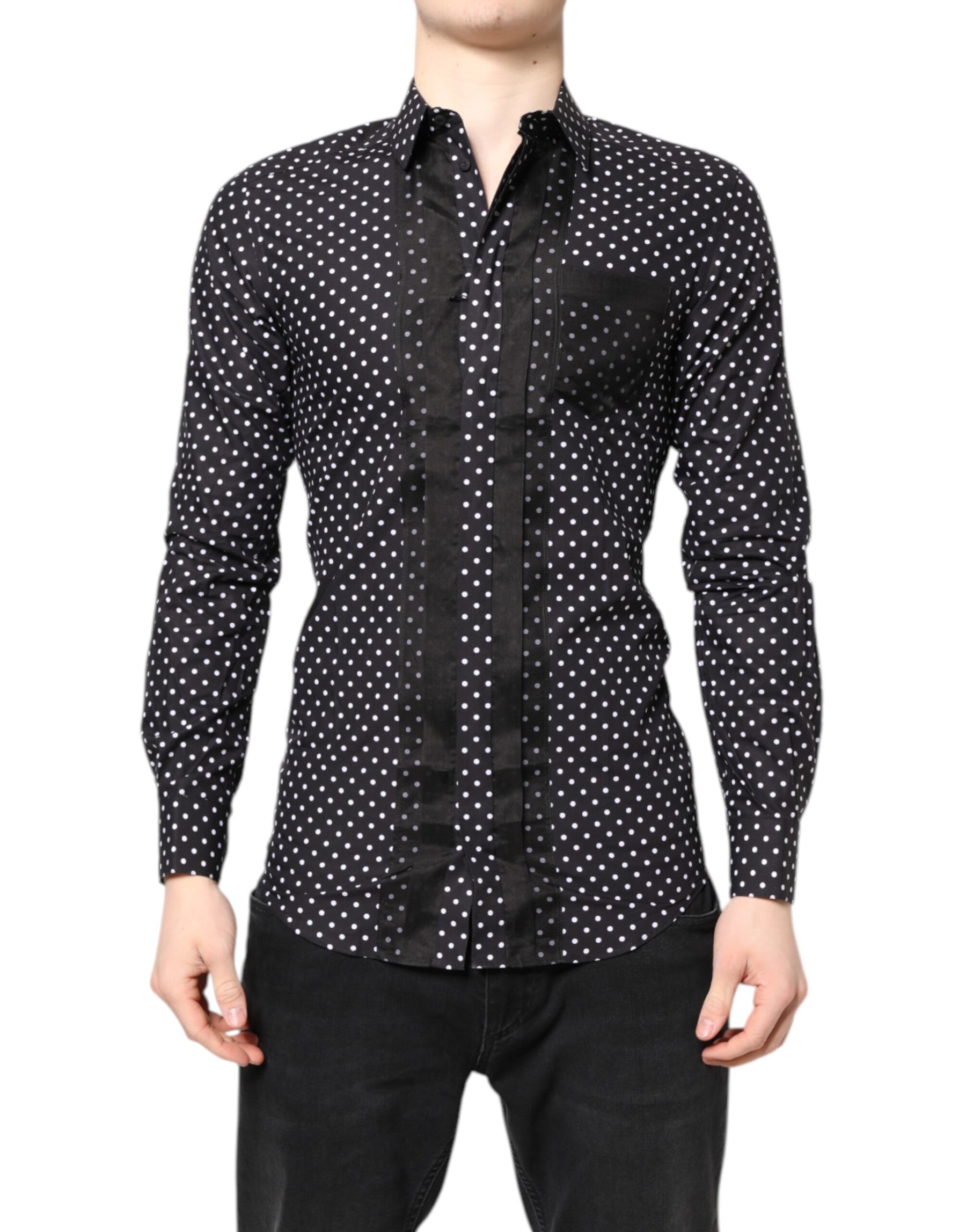 Dolce & Gabbana Black Polka Dot Long Sleeves Gold Formal Shirt | Regal Royce