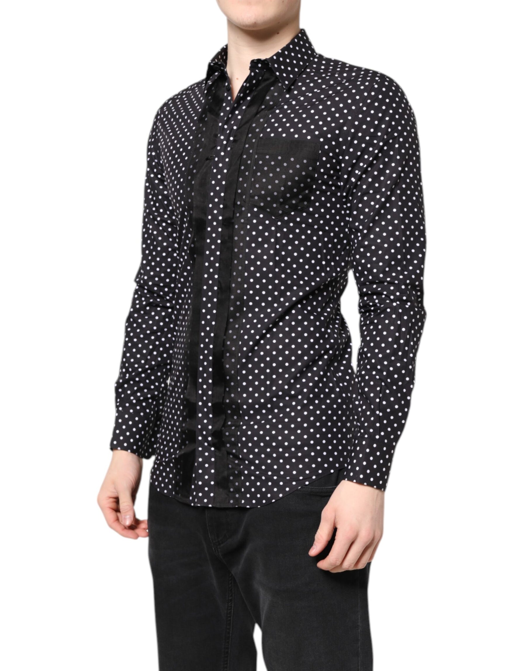 Dolce & Gabbana Black Polka Dot Long Sleeves Gold Formal Shirt | Regal Royce