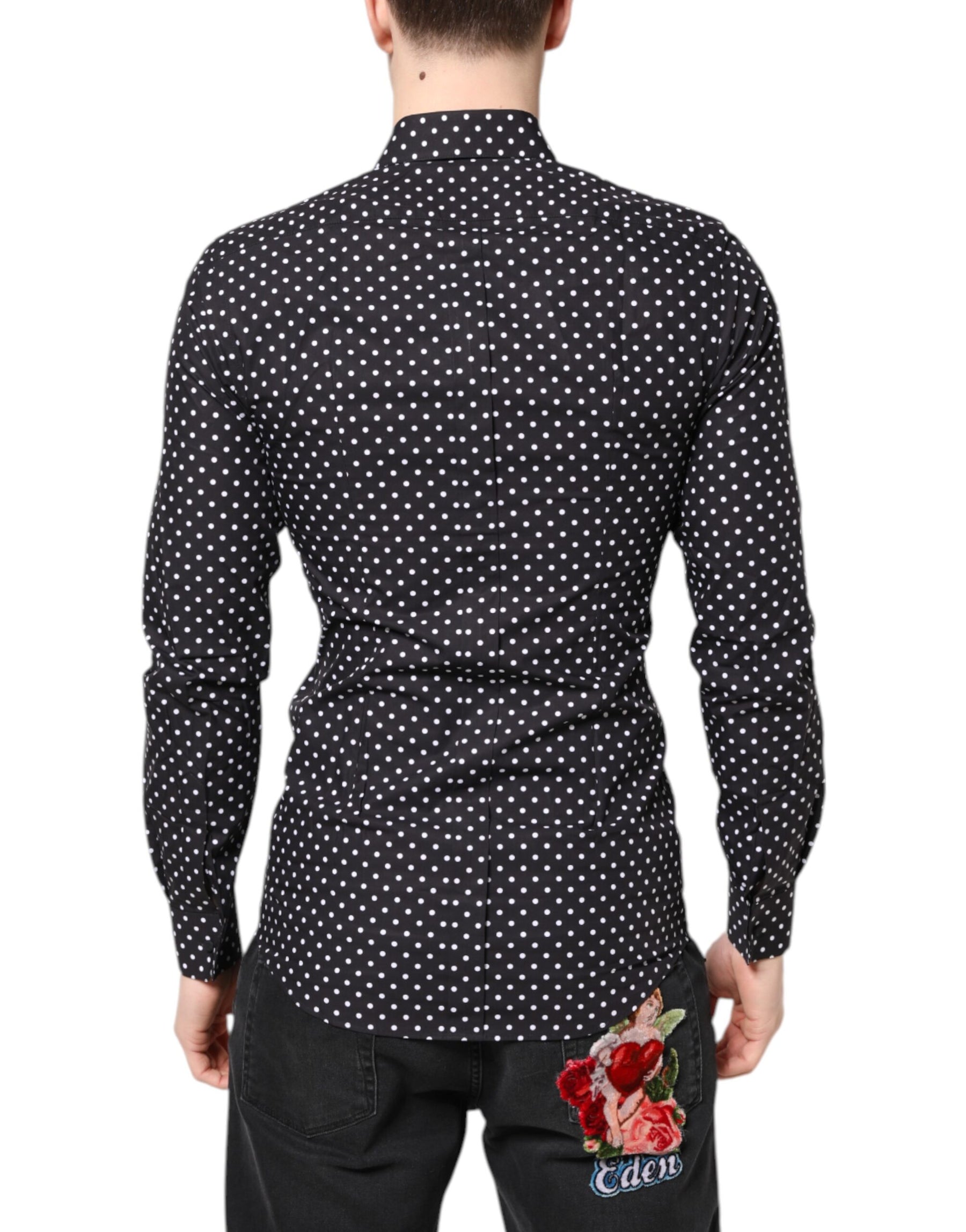 Dolce & Gabbana Black Polka Dot Long Sleeves Gold Formal Shirt | Regal Royce