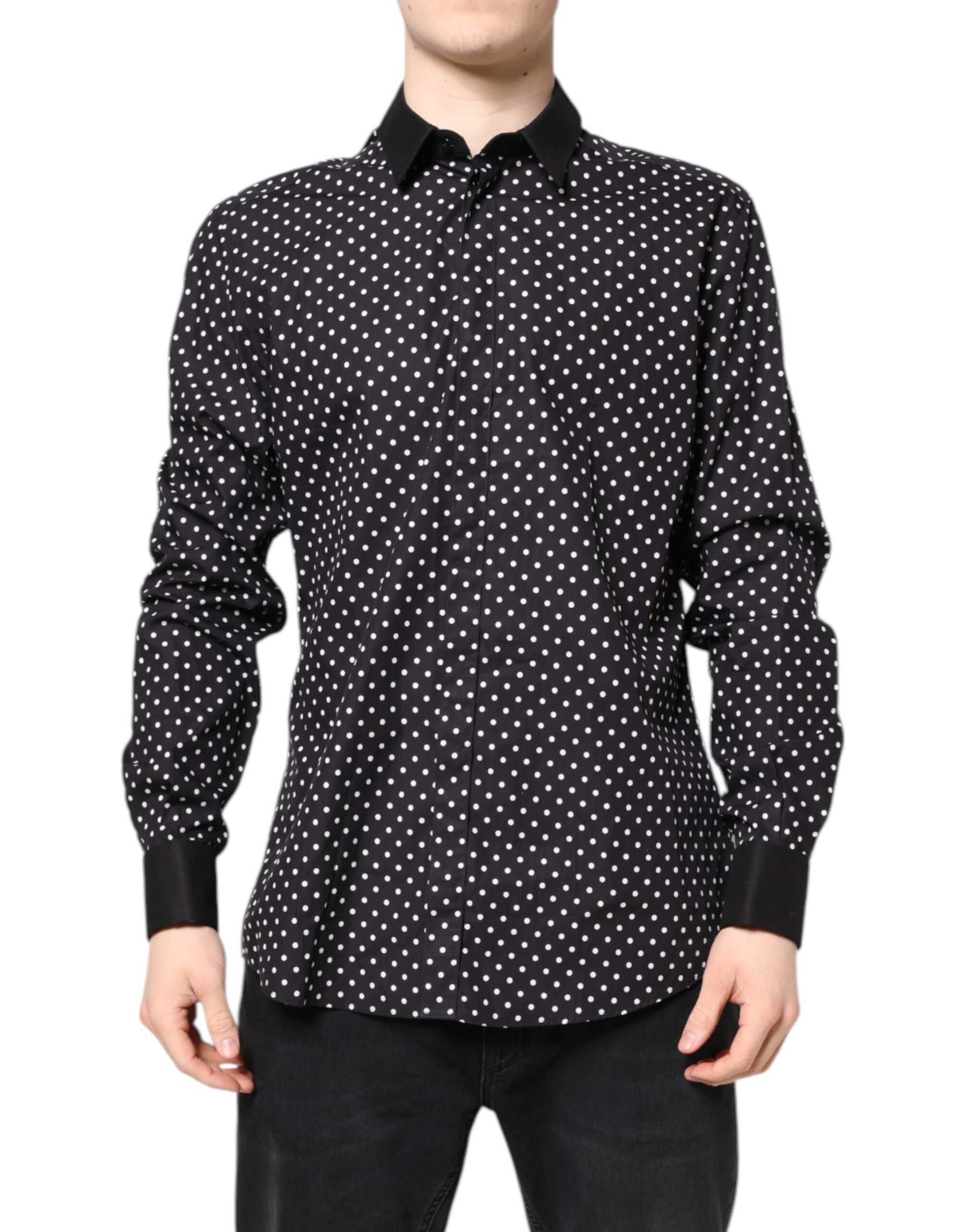 Dolce & Gabbana Black Polka Dot Cotton Formal Dress Shirt | Regal Royce