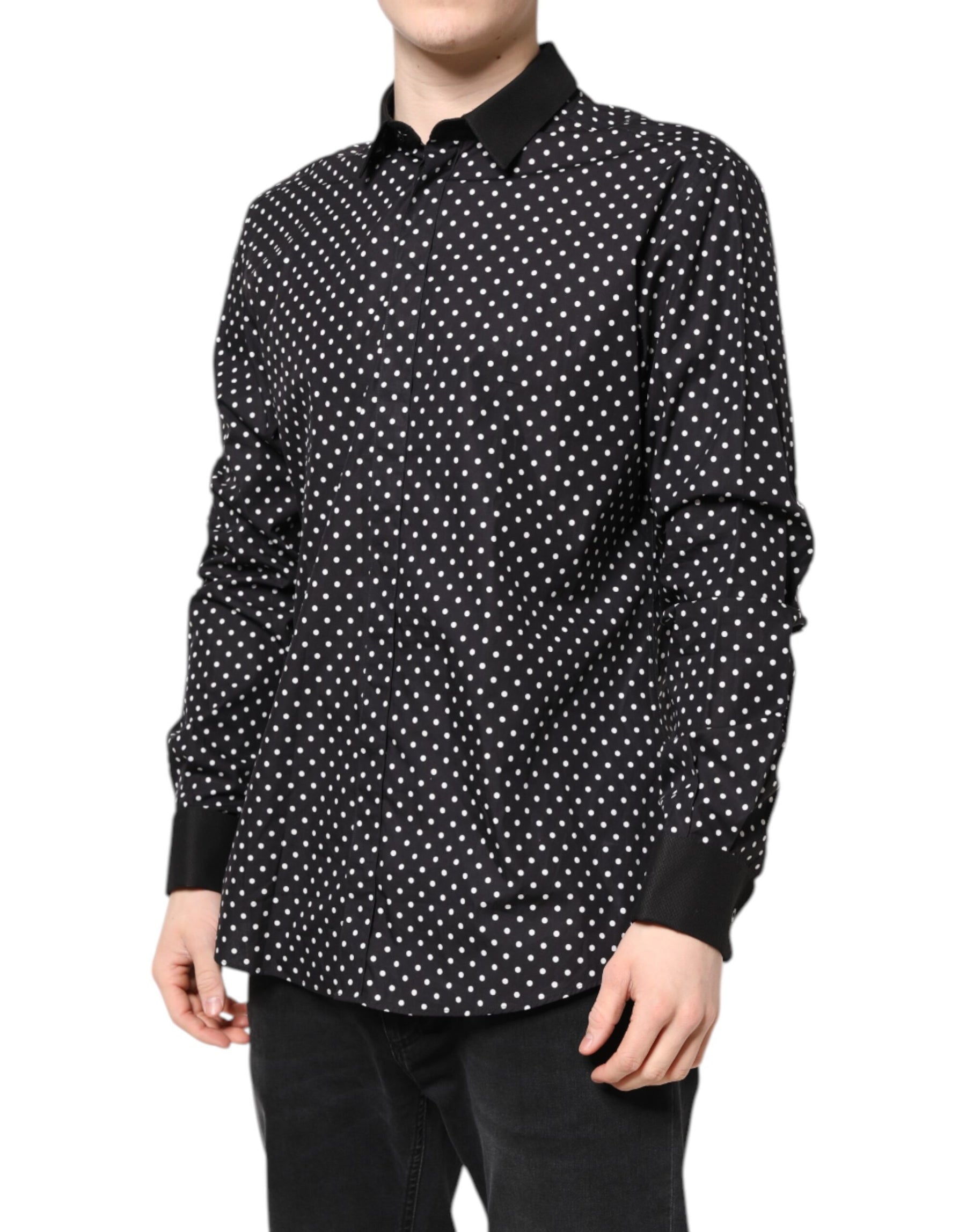 Dolce & Gabbana Black Polka Dot Cotton Formal Dress Shirt | Regal Royce