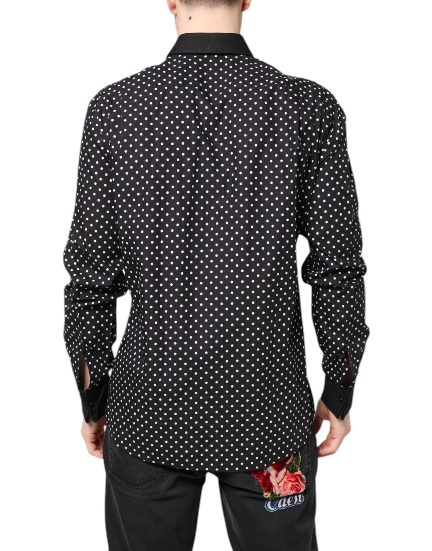 Dolce & Gabbana Black Polka Dot Cotton Formal Dress Shirt | Regal Royce