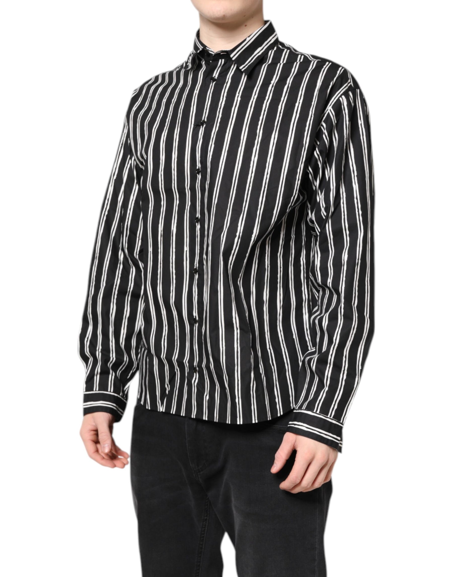 Dolce & Gabbana Black White Striped Cotton Dress Shirt | Regal Royce