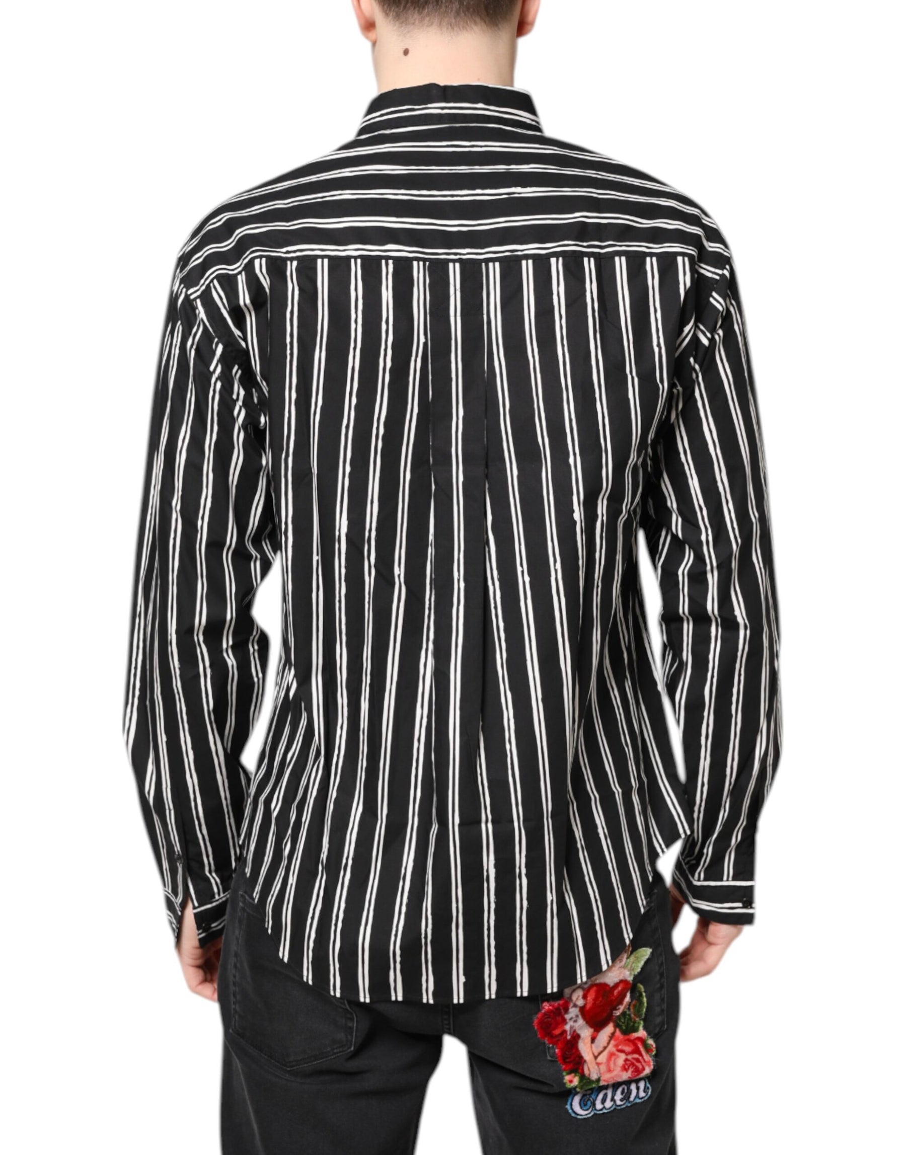 Dolce & Gabbana Black White Striped Cotton Dress Shirt | Regal Royce