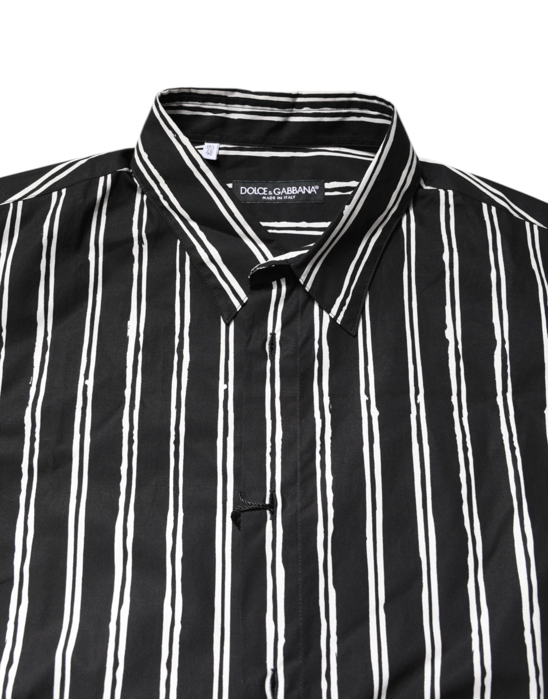 Dolce & Gabbana Black White Striped Cotton Dress Shirt | Regal Royce
