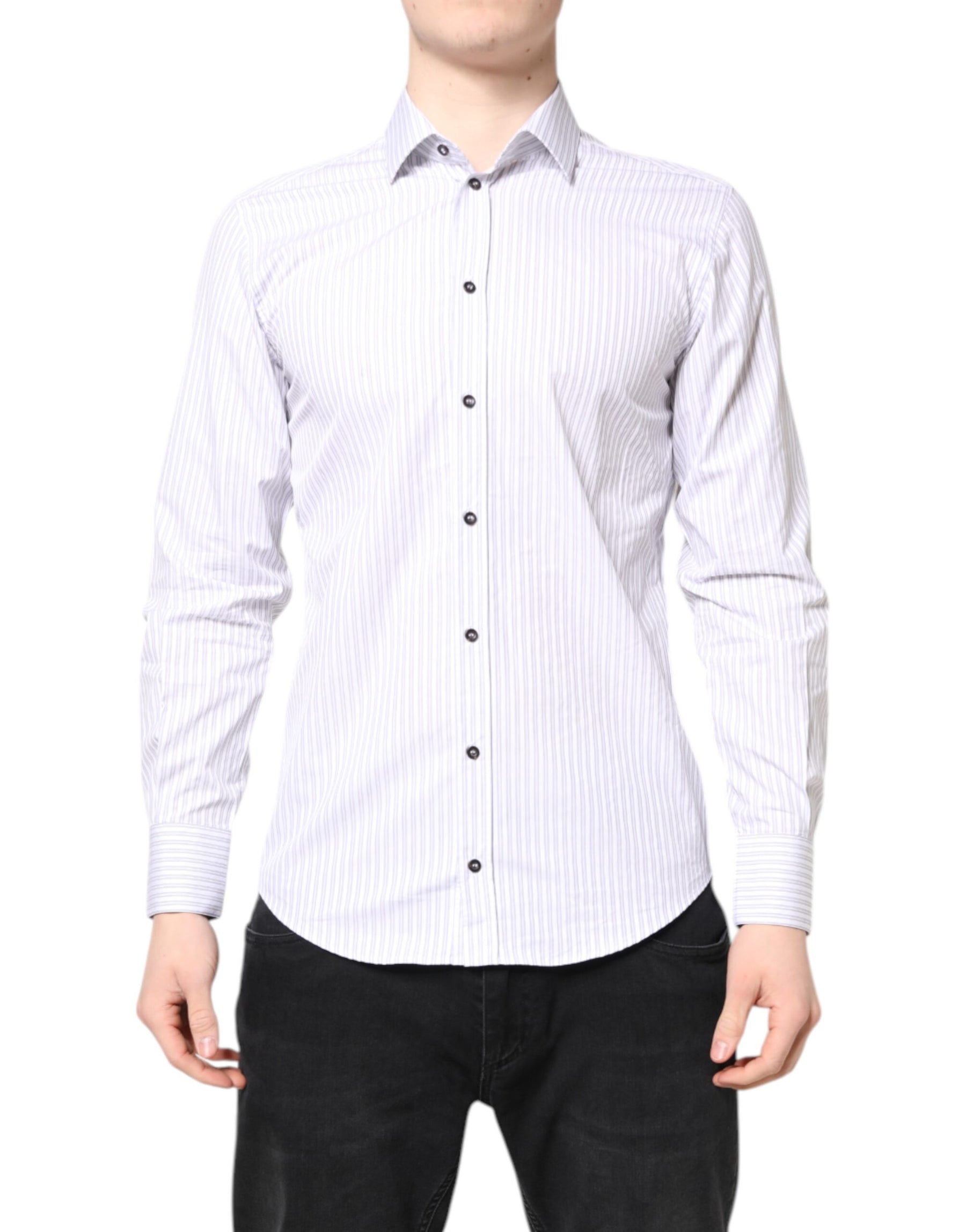 Dolce & Gabbana White Striped Cotton MARTINI Men Dress Shirt | Regal Royce